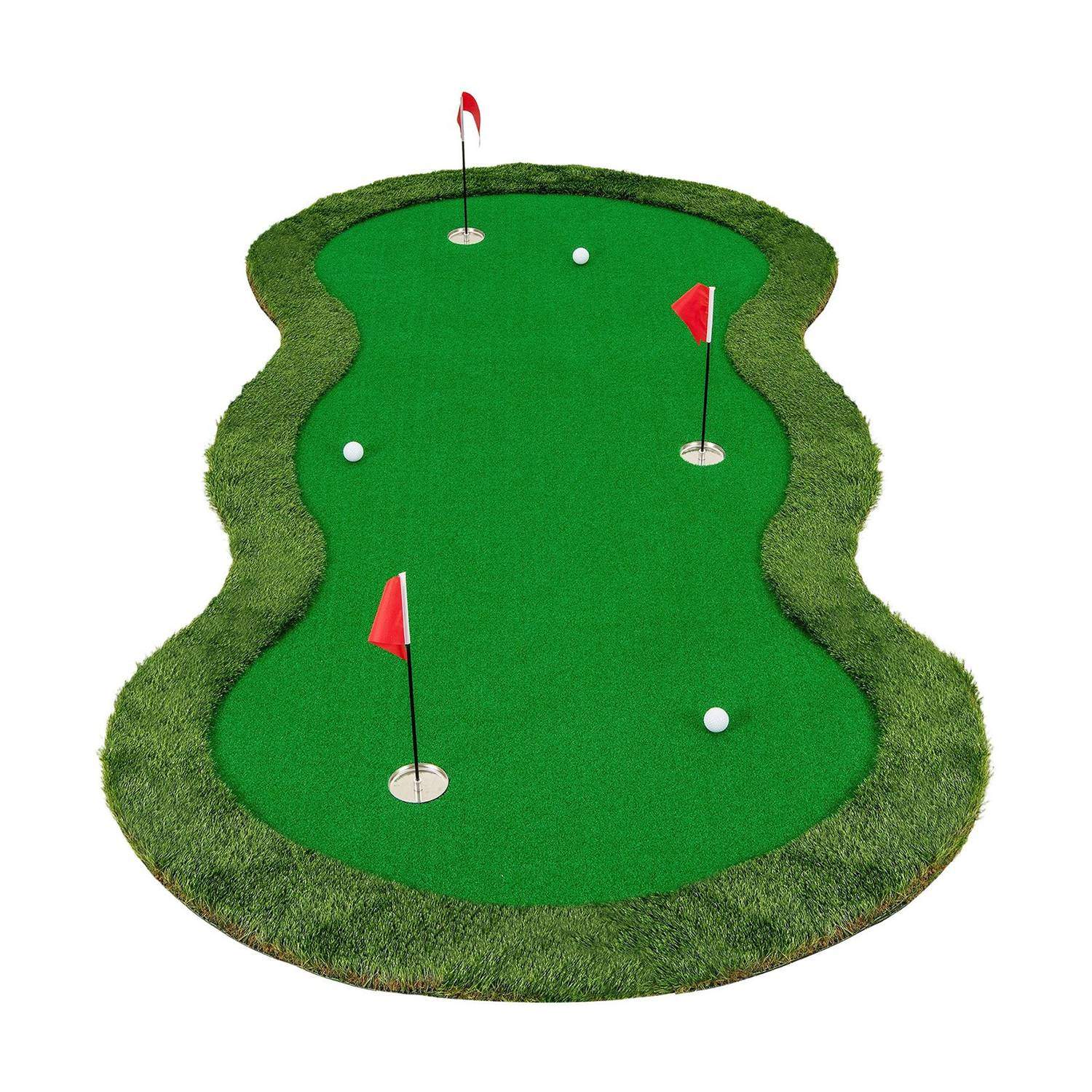 Golf puttemåtte 300x150 cm – 3 huller, realistisk græstørv