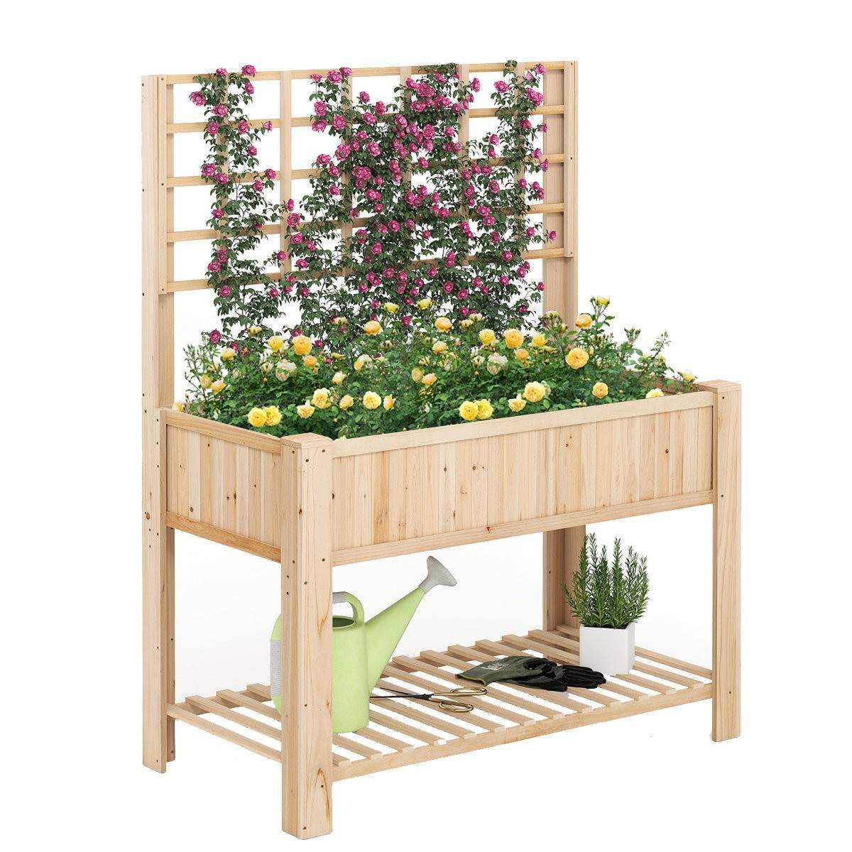 Hævet haveseng med espalier – holdbart grantræ, dræningssystem