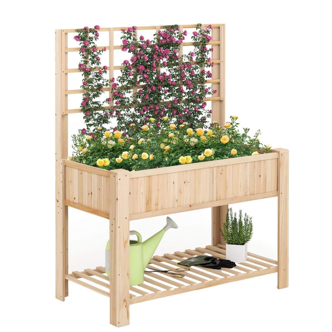 Upphöjd trädgårdssäng med spaljé – slitstarkt granträ, dräneringssystem | Hem & Hobby | Pryloteket