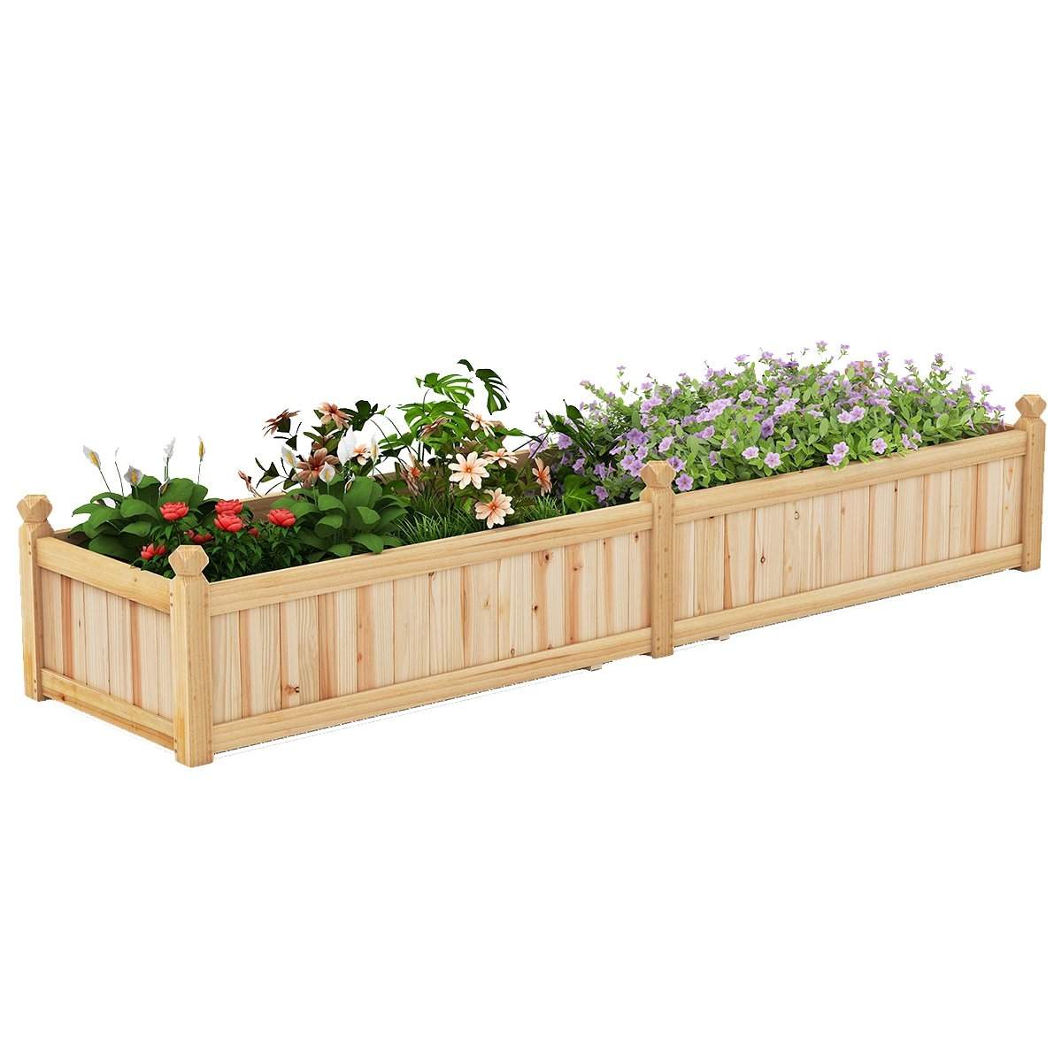 Træhævet haveseng med skillerum og dræn, 227x59,5x40 cm
