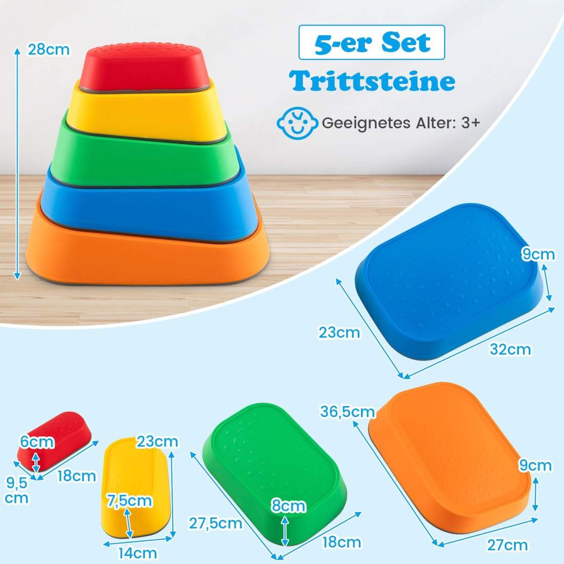 Halkfria stegstenar för barn – 5-delat set, inomhus och utomhus | Hem & Hobby | Pryloteket