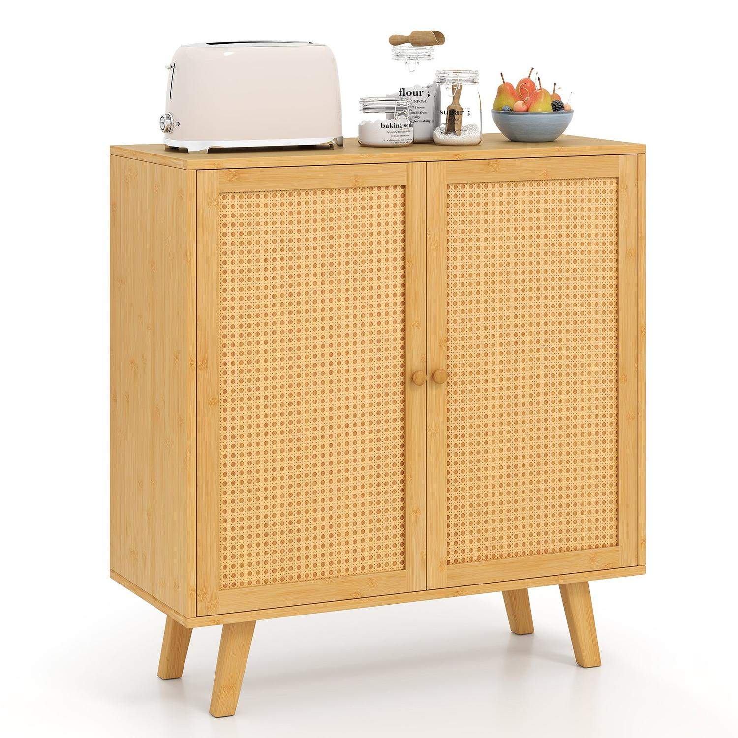 Bambus skænk med rattan låger – 80x34,5x85 cm