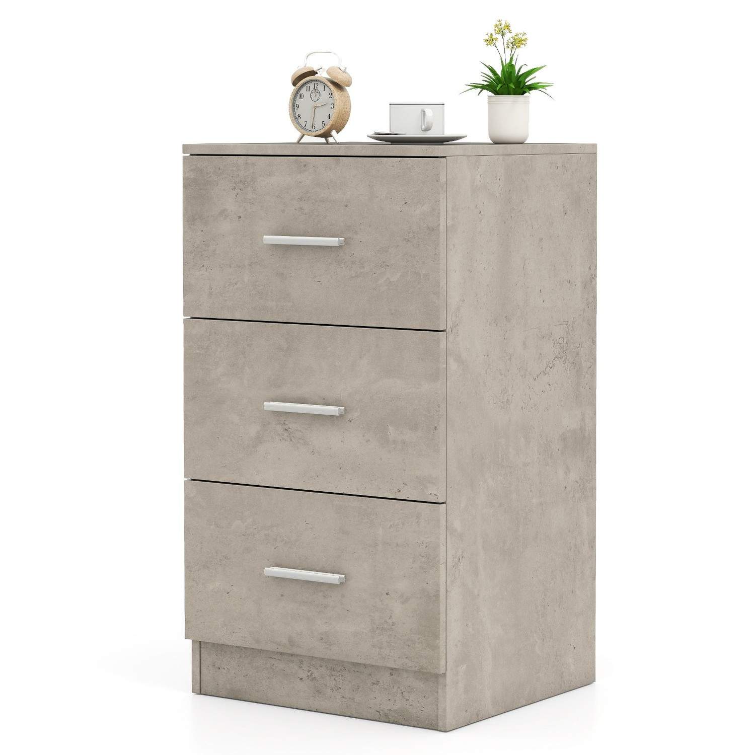 Nattduksbord med 3 lådor – blank, cementgrå, 37x34x66,5 cm | Hem & Hobby | Pryloteket