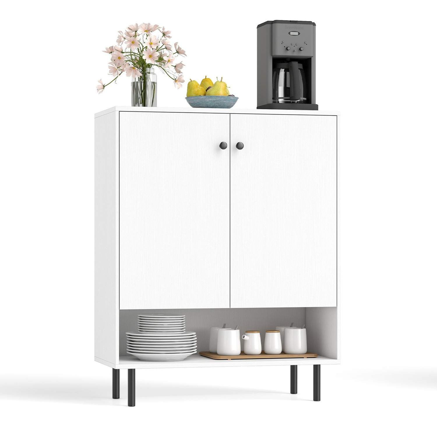 Hvid skænk med justerbare hylder & 2 låger – 75x35x95 cm