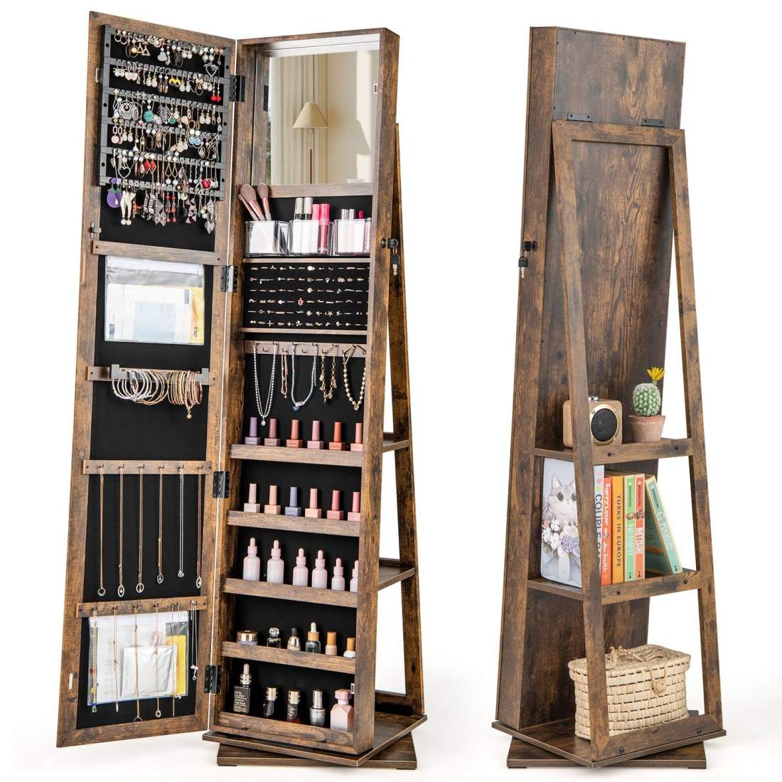 360° roterande smyckesskåp med fullängdsspegel | Hem & Hobby | Pryloteket