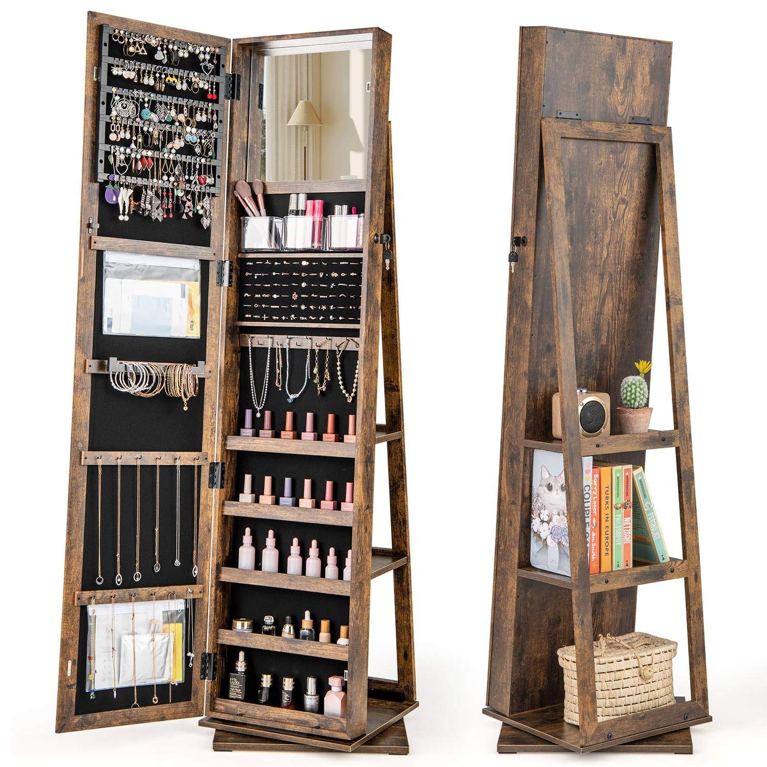 360° roterende smykkeskab med fuldlængde spejl