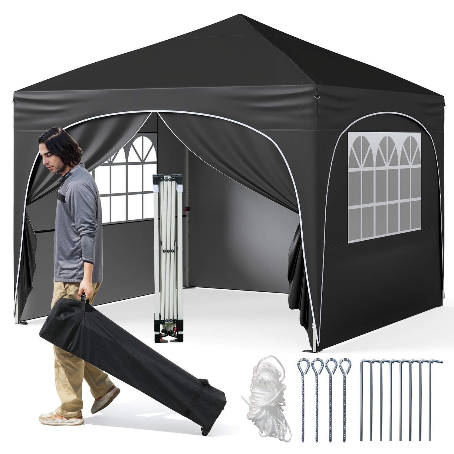 3x3 m pop-up lysthus med aftagelige sider og hjul