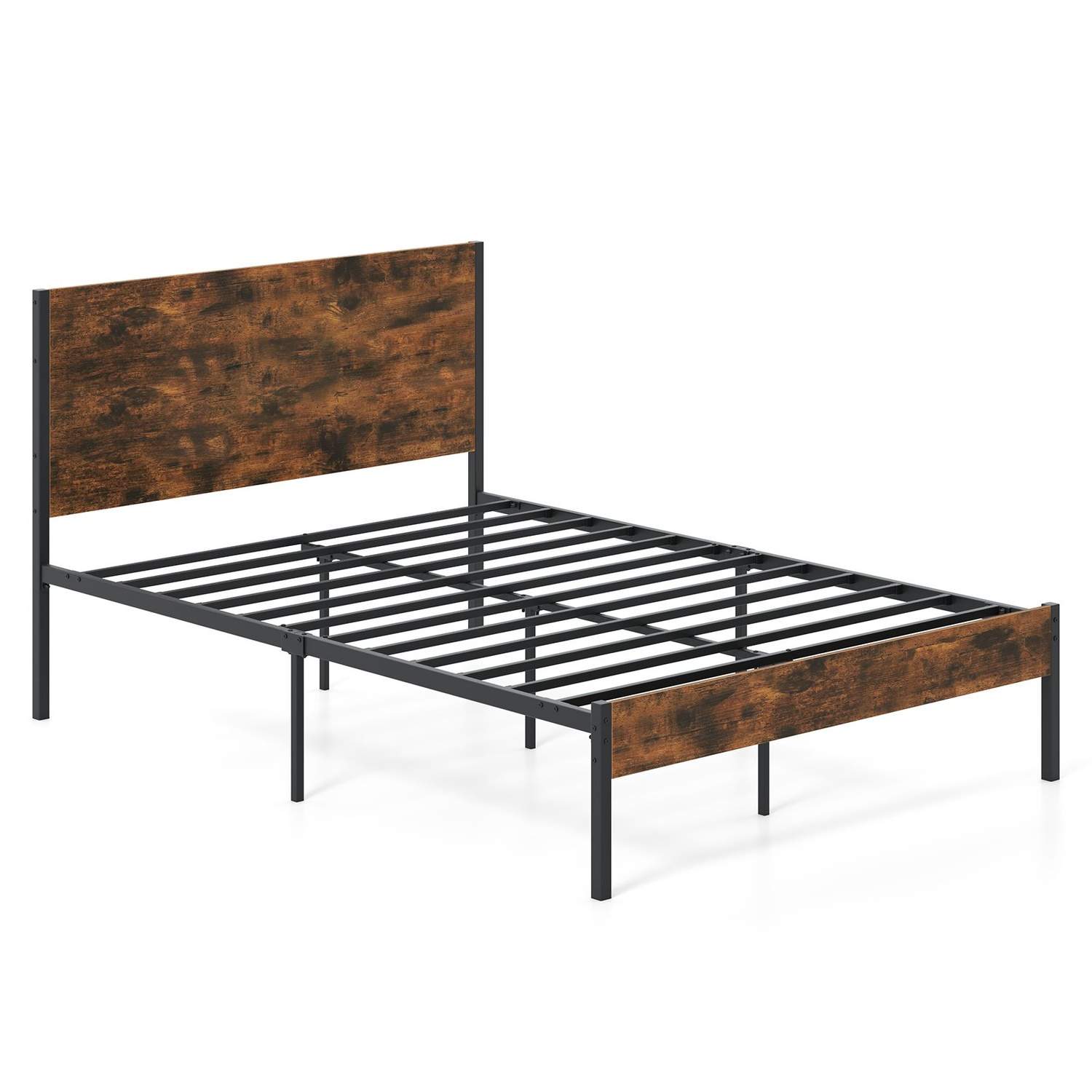 Industriel platform sengestel – træaccenter, 140x200 cm
