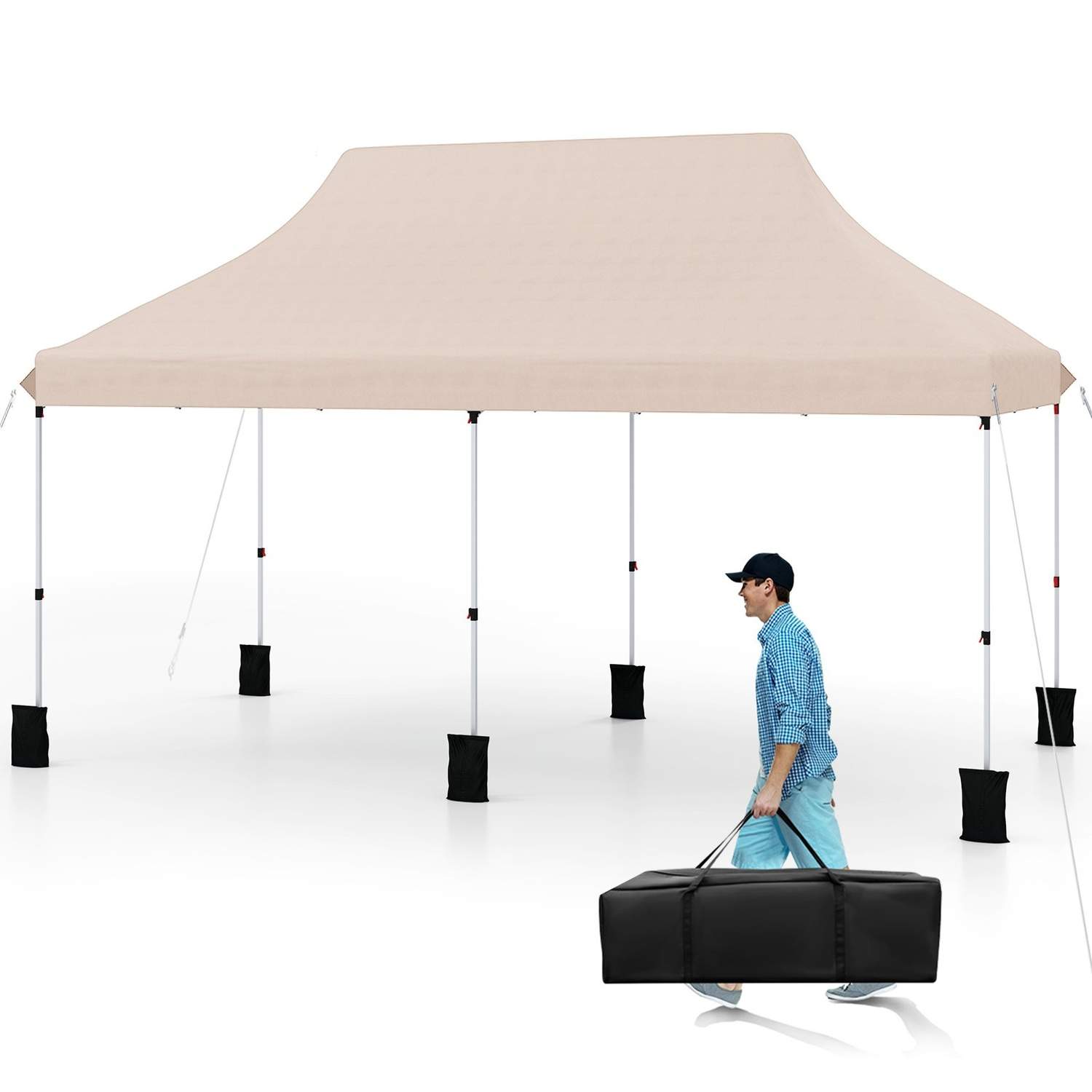 3x6m justerbar pop-up pavillon med bæretaske – Beige
