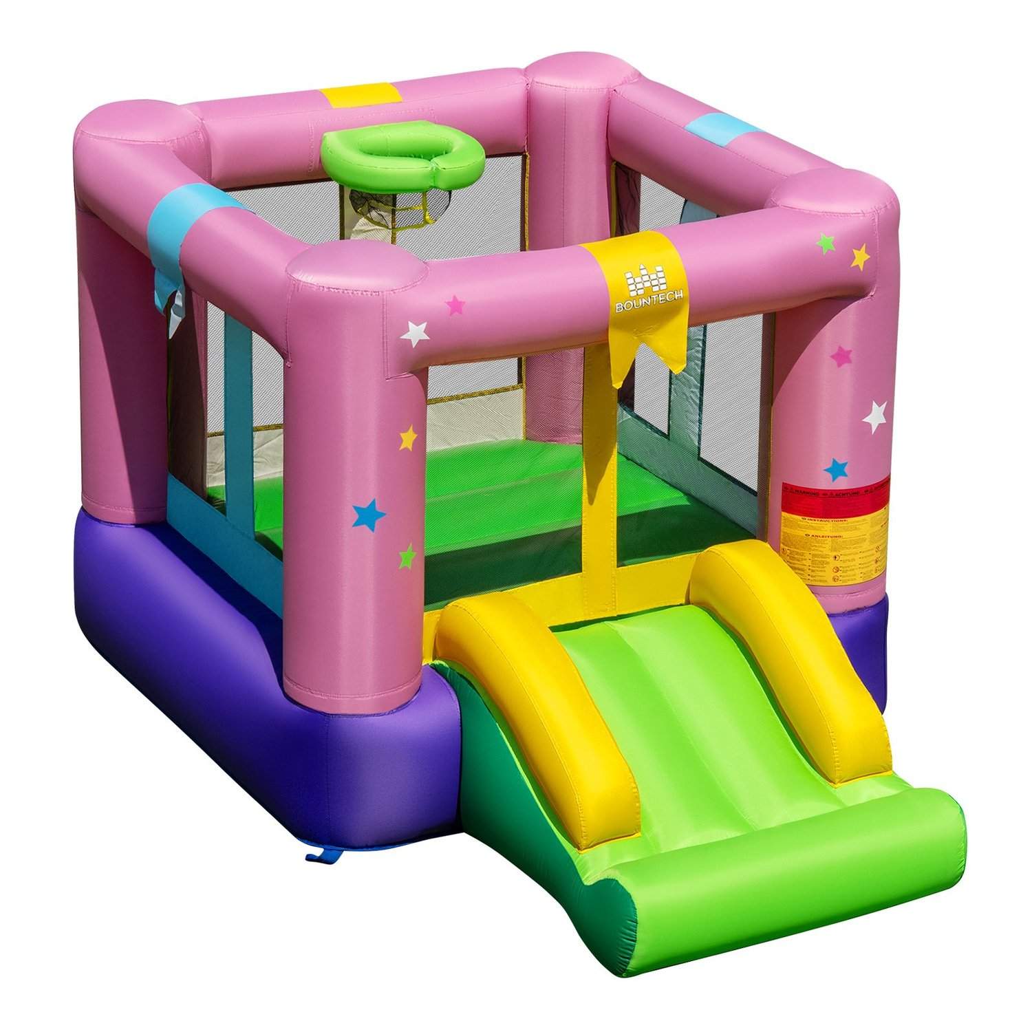 Bounce House med rutsjebane, basketballbøjle og bæretaske