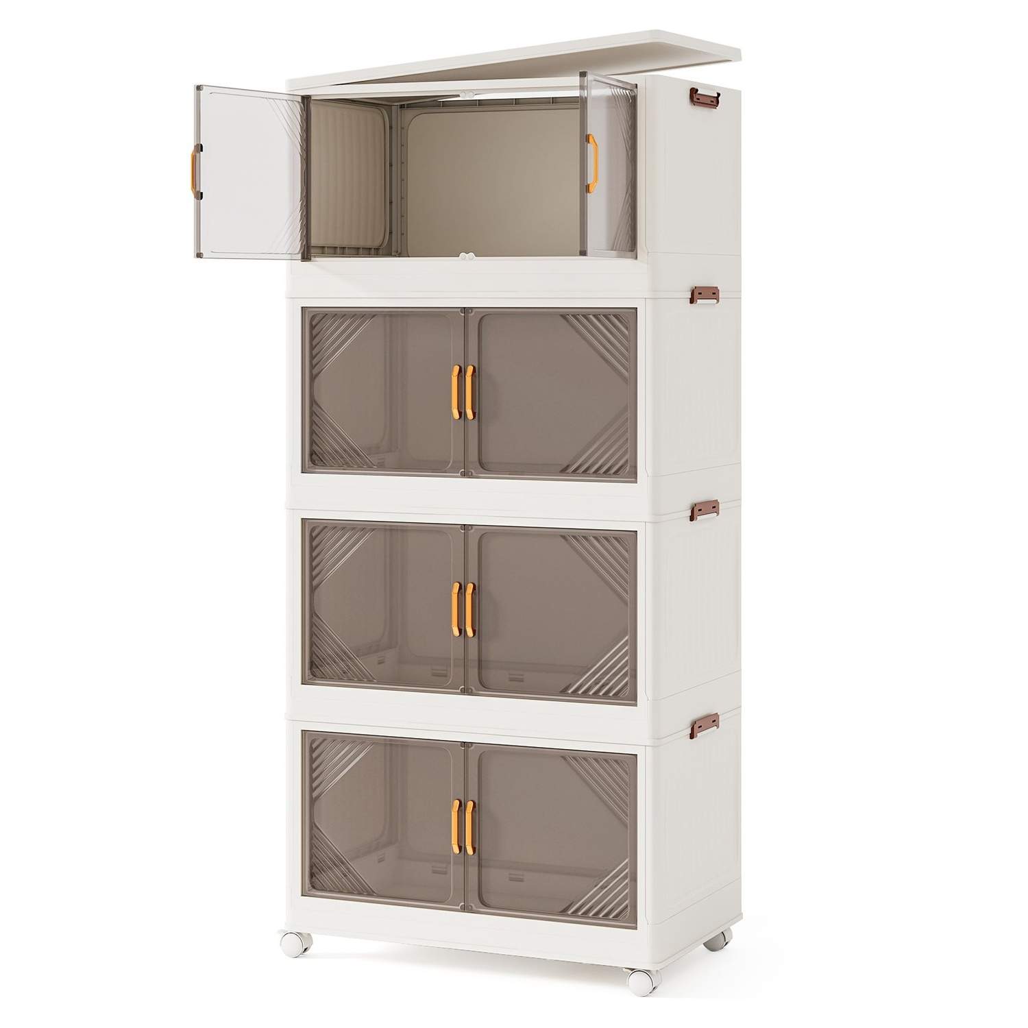 Stabelbar opbevaringsboks med hjul – 284L, klare døre