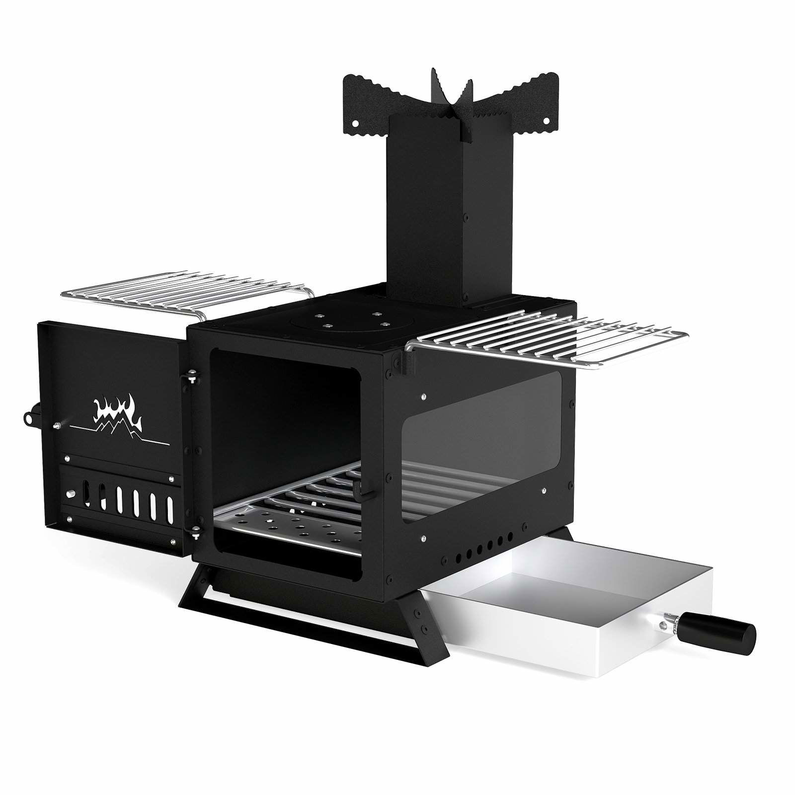 Camping brændeovn med grydestativ & ovnpande