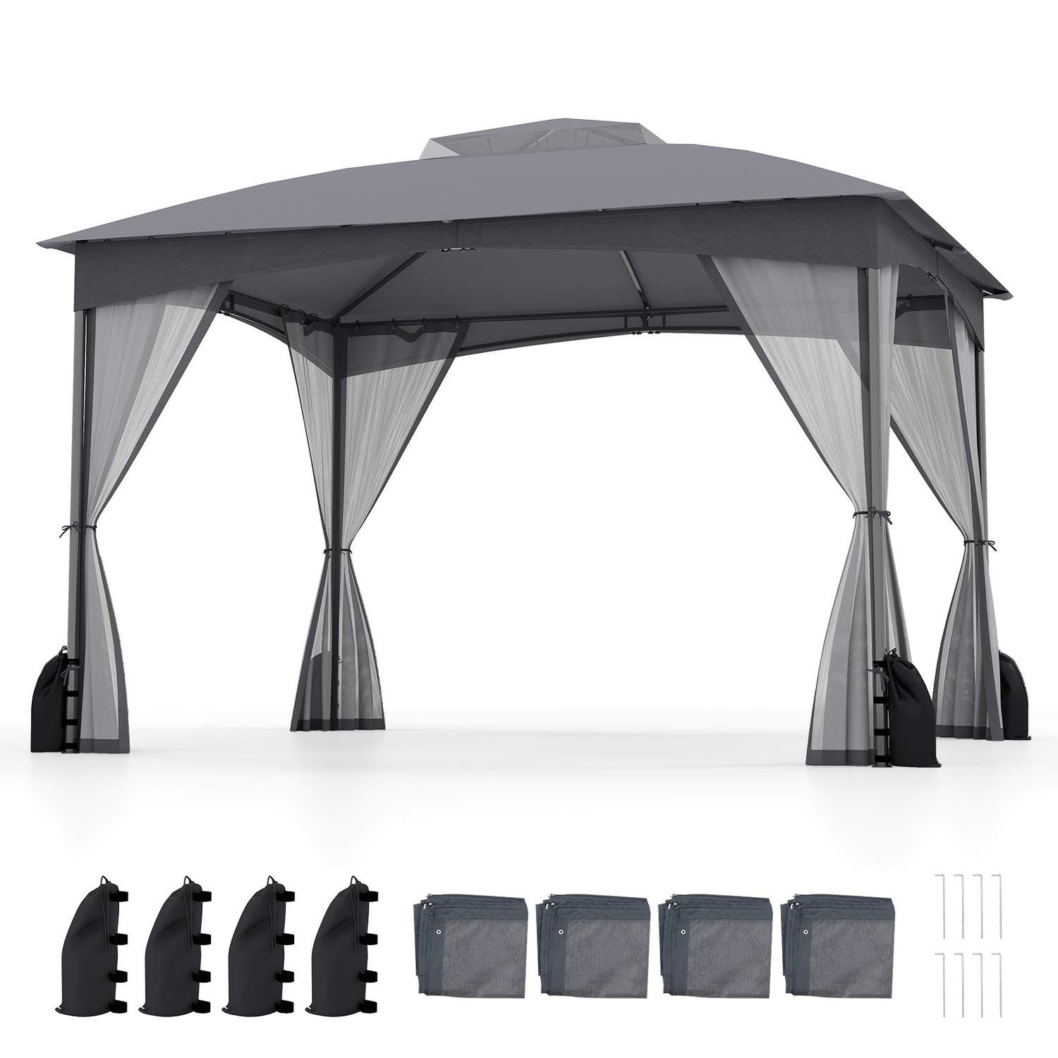 Udendørs Pavillon 3,6 x 3 m – Myggenet, Dobbelttag