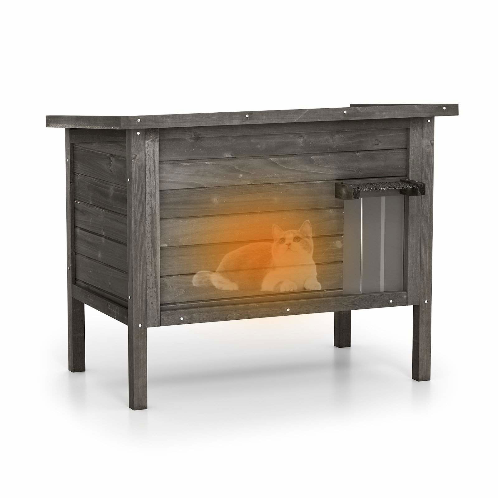 Udendørs isoleret kattehus – træ, vejrbestandigt, 88x55x71 cm