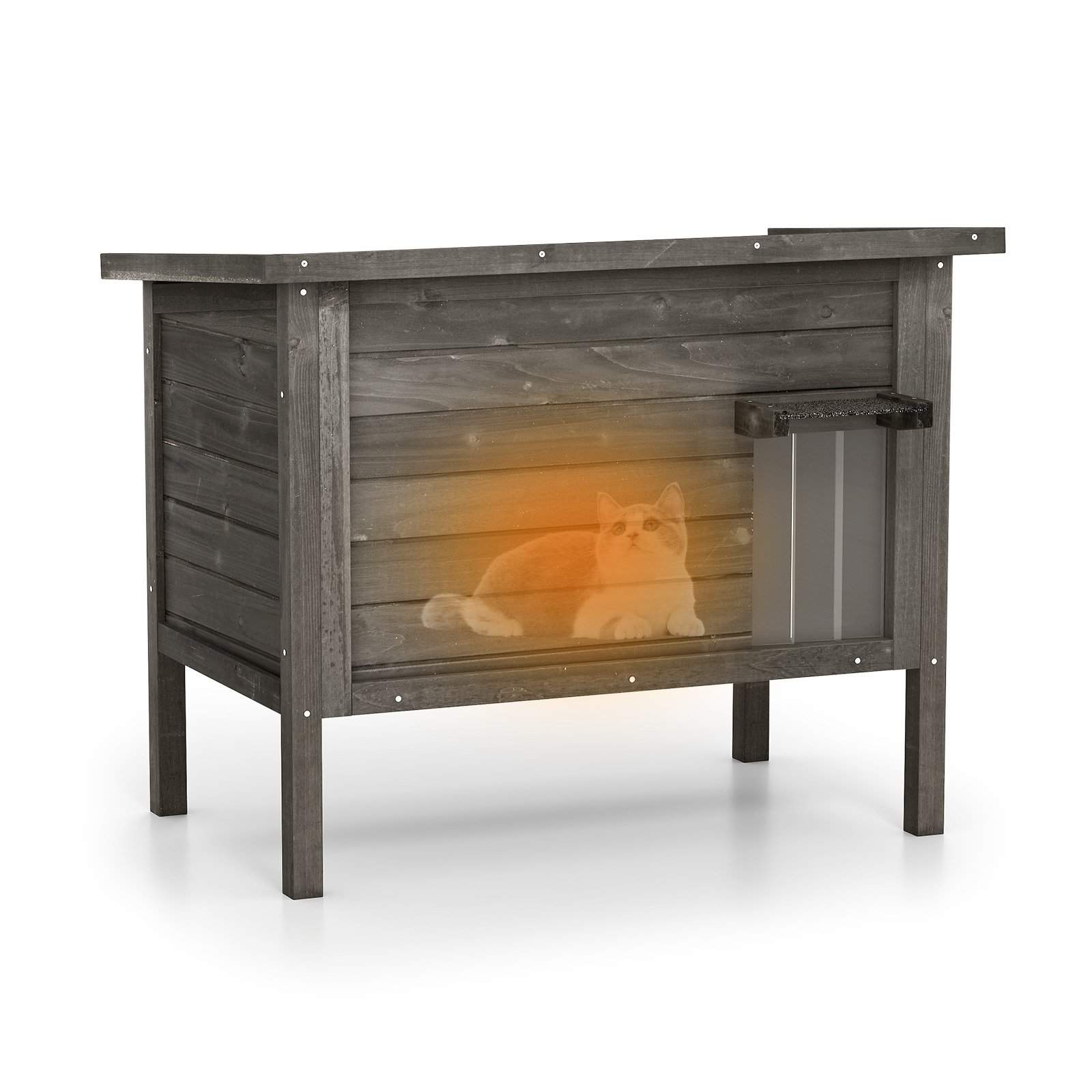 Udendørs isoleret kattehus – træ, vejrbestandigt, 88x55x71 cm