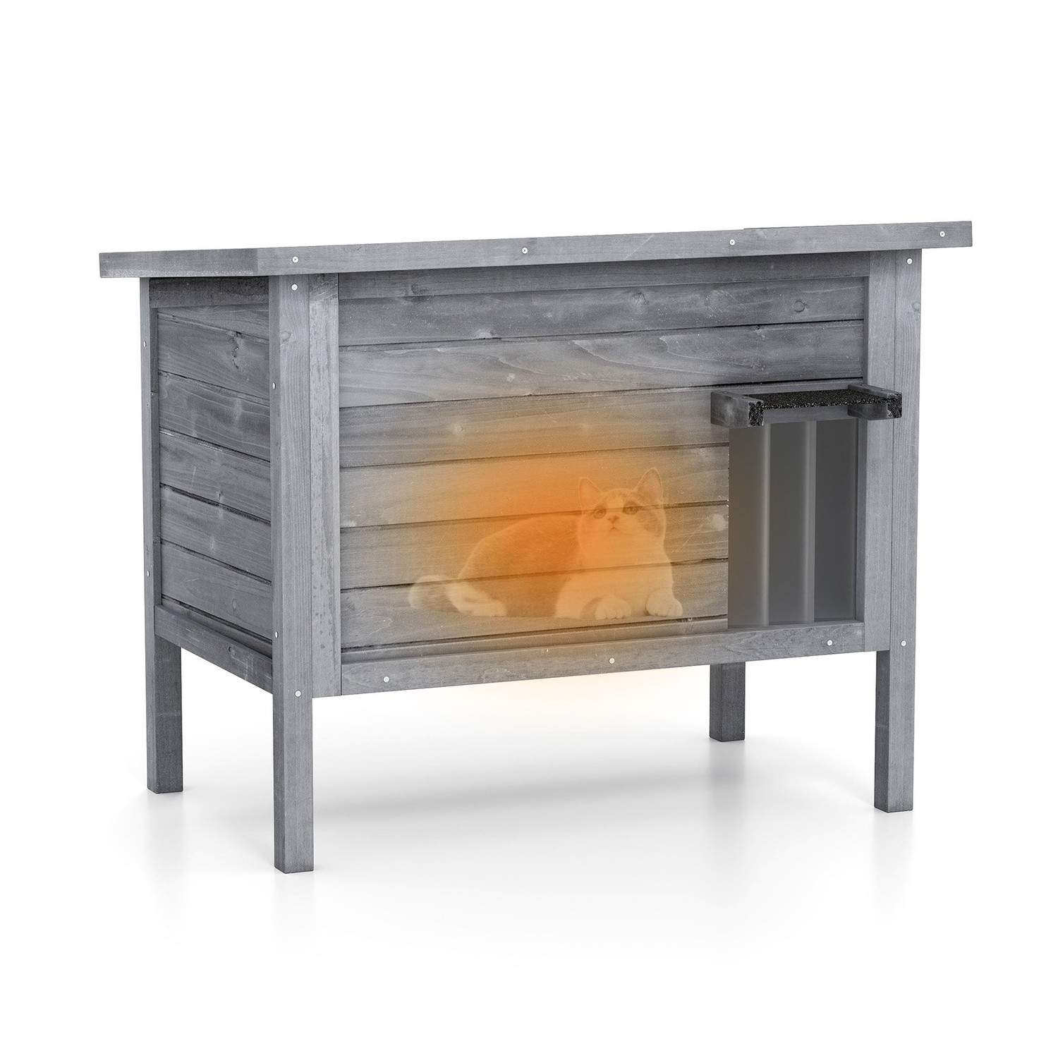 Isoleret udendørs kattehus – træ, vejrbestandigt, 88x55x71 cm