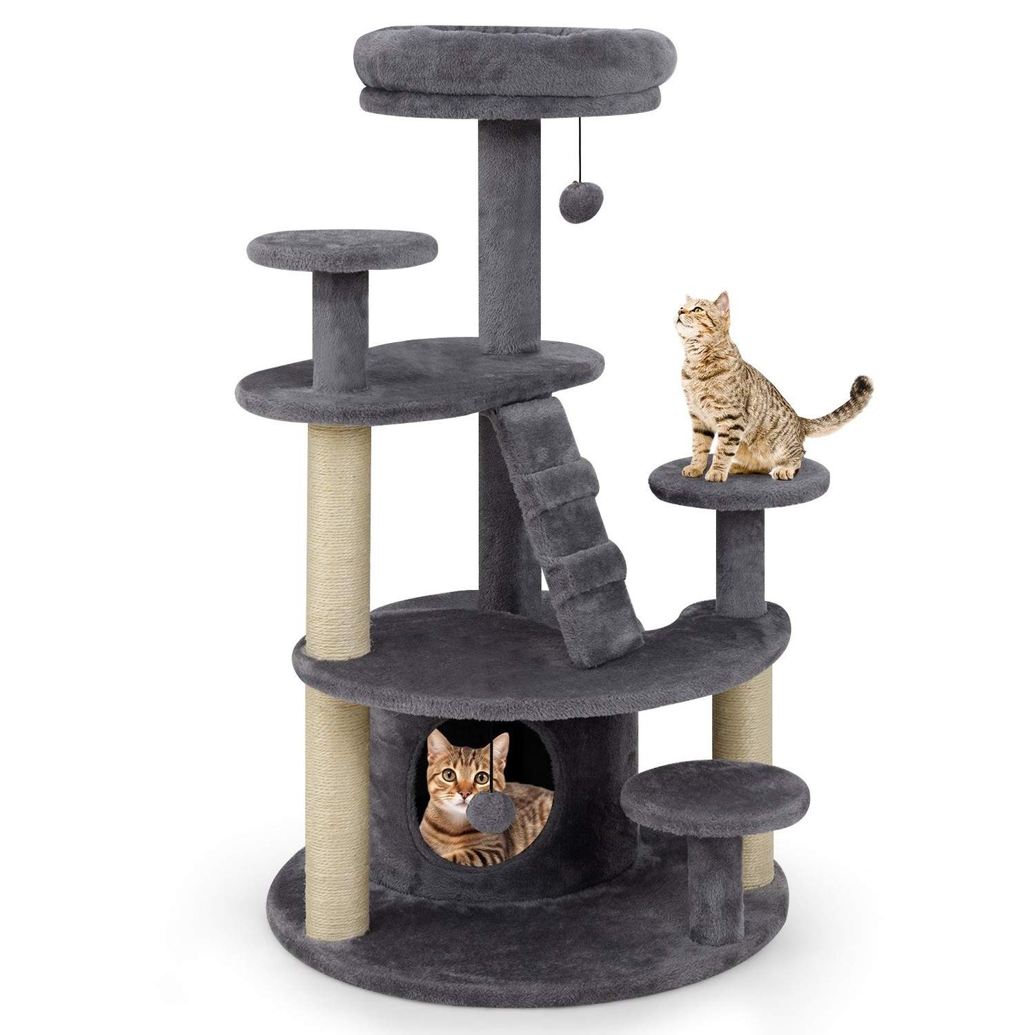 Kattträd med grotta, stege och leksaker – utrymmesbesparande design | Hem & Hobby | Pryloteket