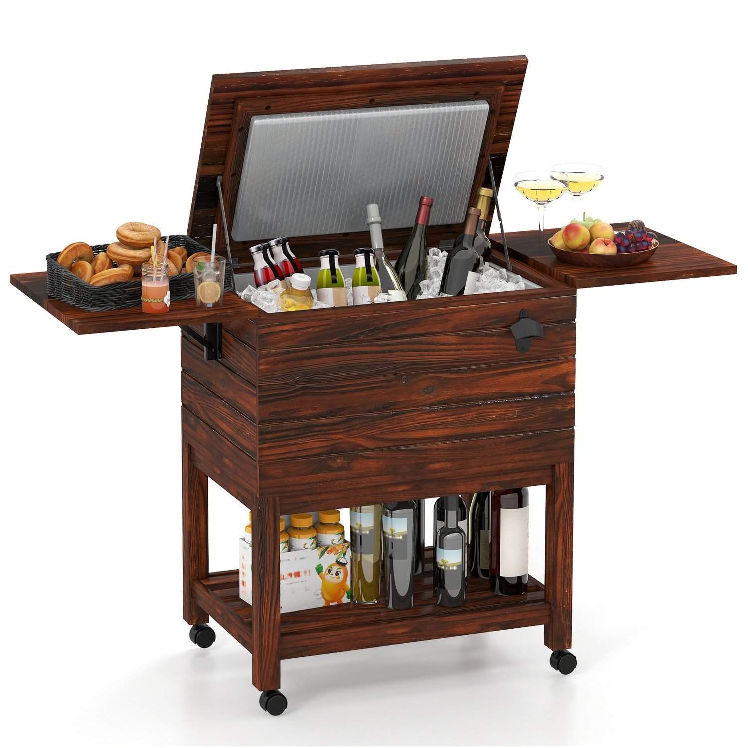 Udendørs trækølevogn med hylder – 51L kapacitet