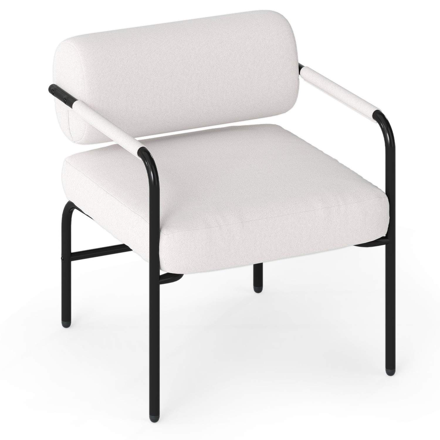 Hvid moderne loungestol – fløjl, armlæn, metalstel