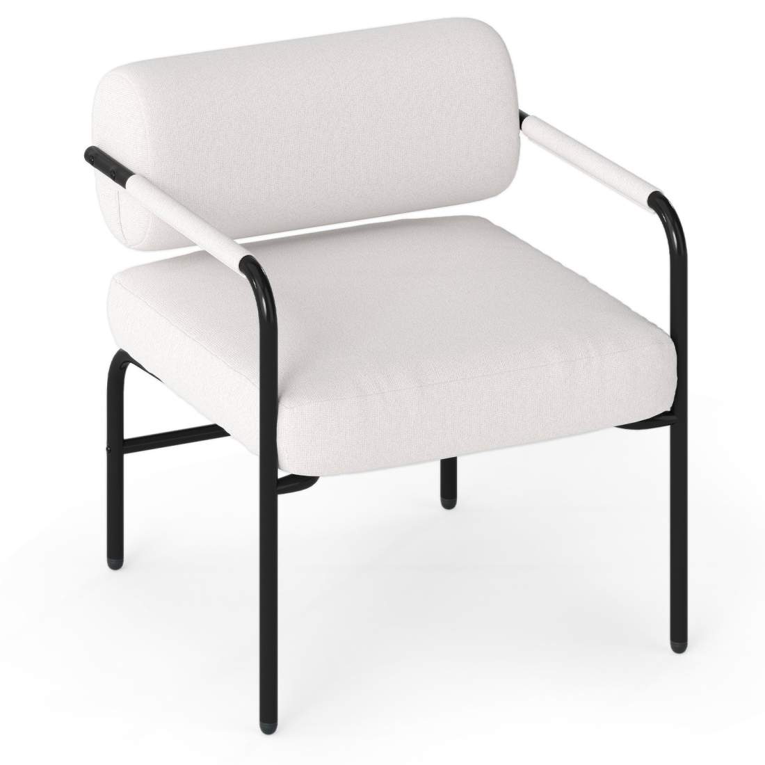 Vit modern loungestol – sammet, armstöd, metallram | Hem & Hobby | Pryloteket