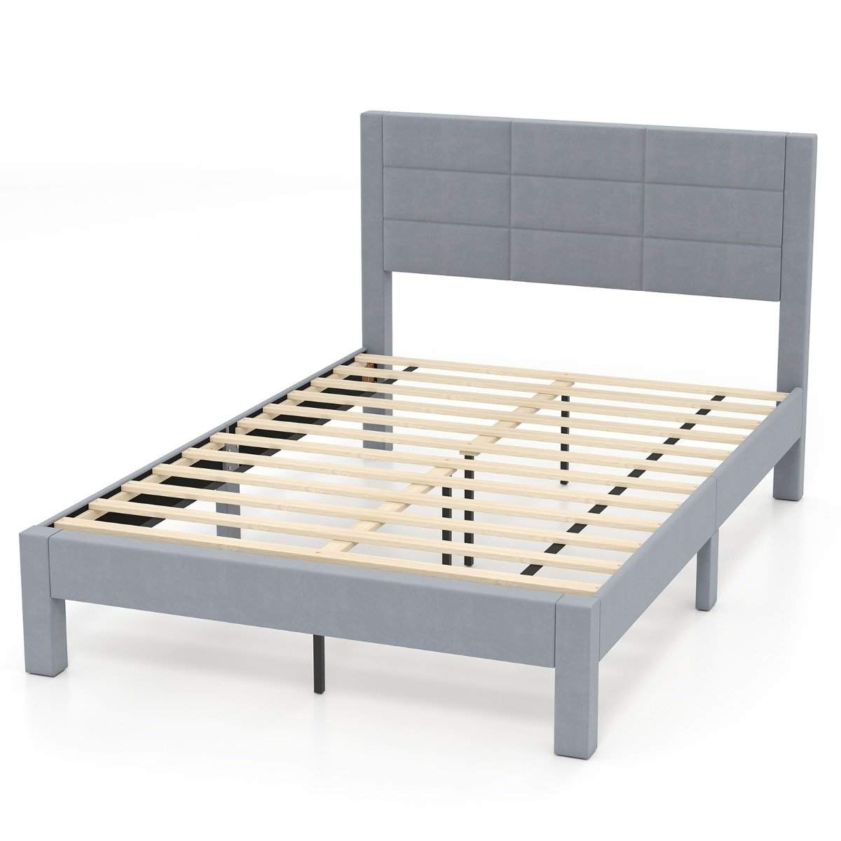 Plys Fløjls Platform Sengeramme – 200x140 cm, Grå