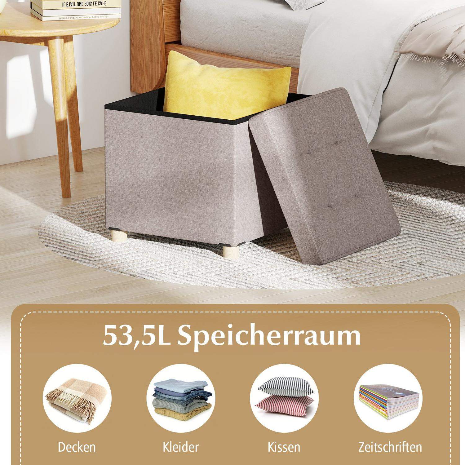 Opbevaring osmannisk med linned, 53,5L skjult rum – Beige