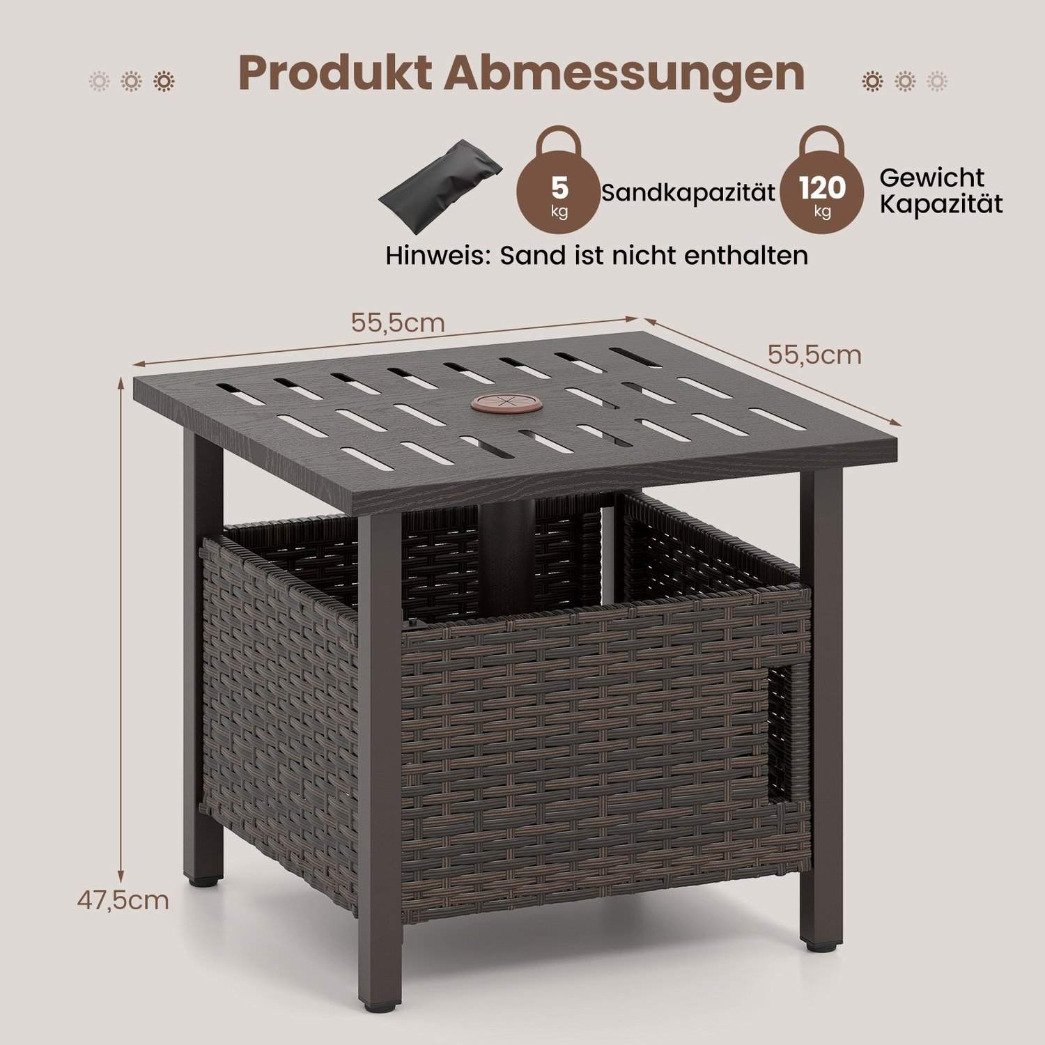 Udendørs rattan sidebord – vejrbestandigt, paraply-klar