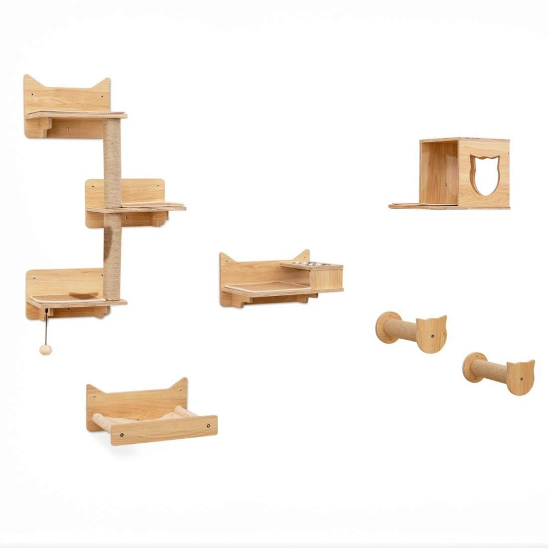 Cat Väggklättringsset – 6 delar, hängmatta, matningsstation | Hem & Hobby | Pryloteket