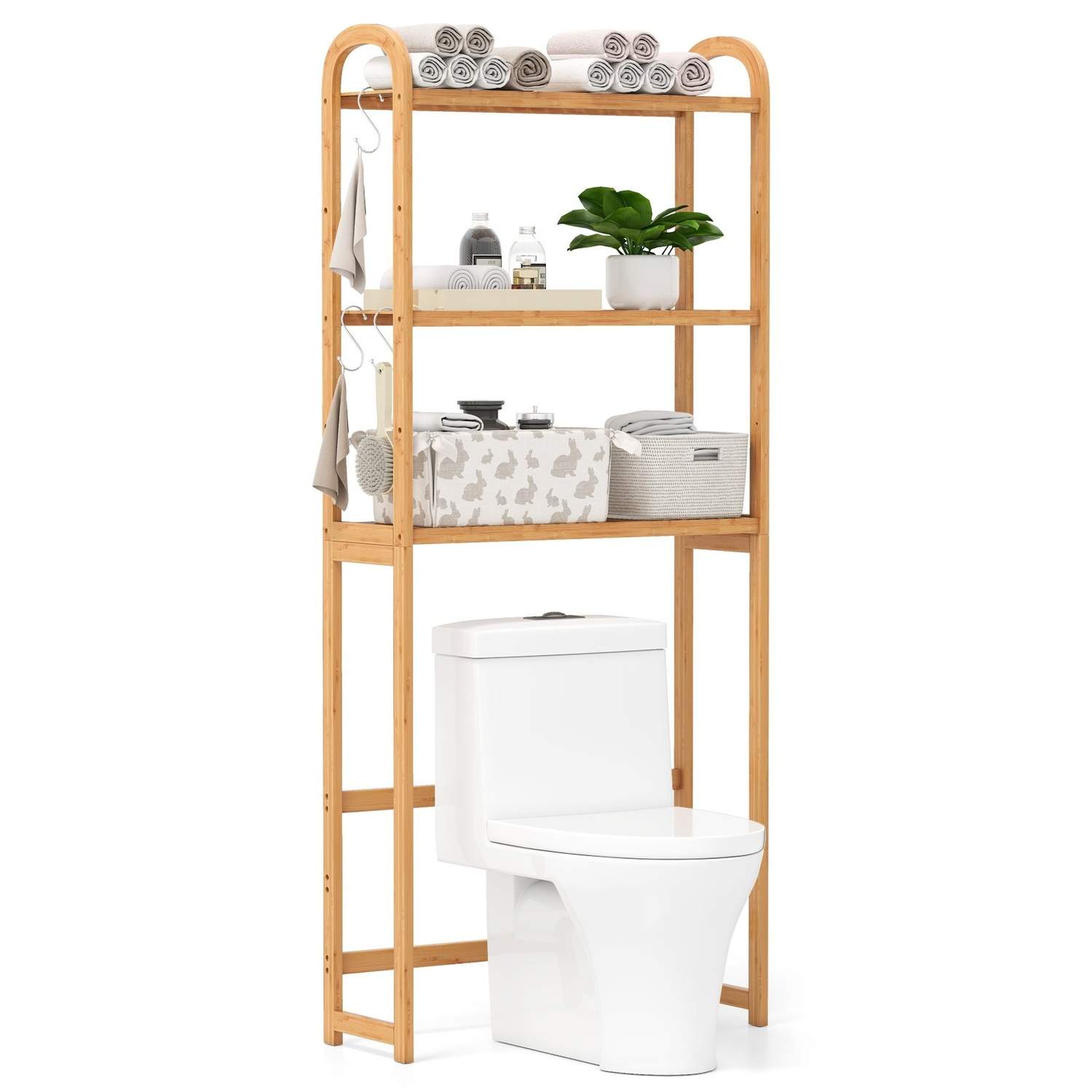 Bambus badeværelseshylde – 3-lags overtoiletopbevaringsenhed