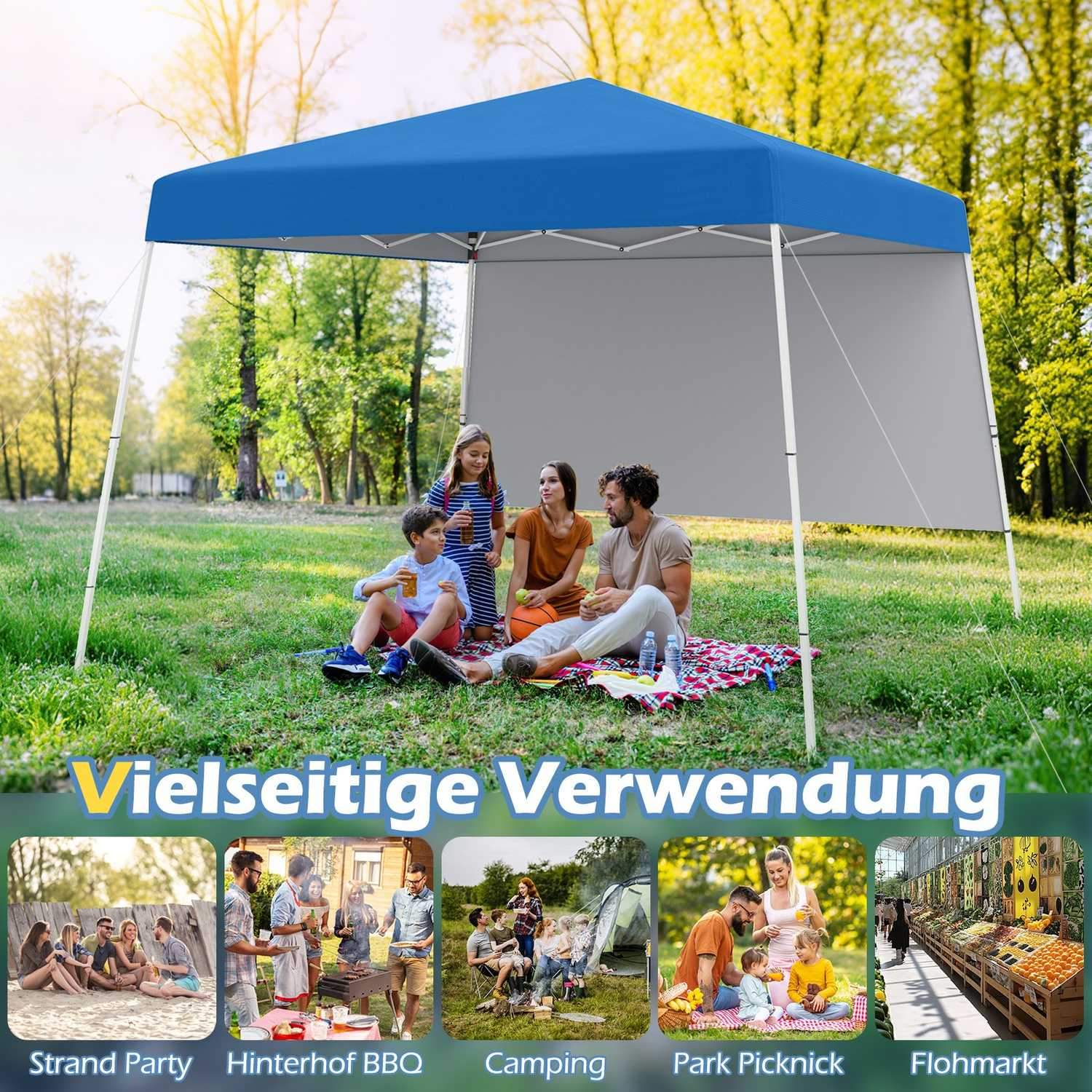 Pop-up pavillon 3x3m med sidevæg og rygsæk – blå