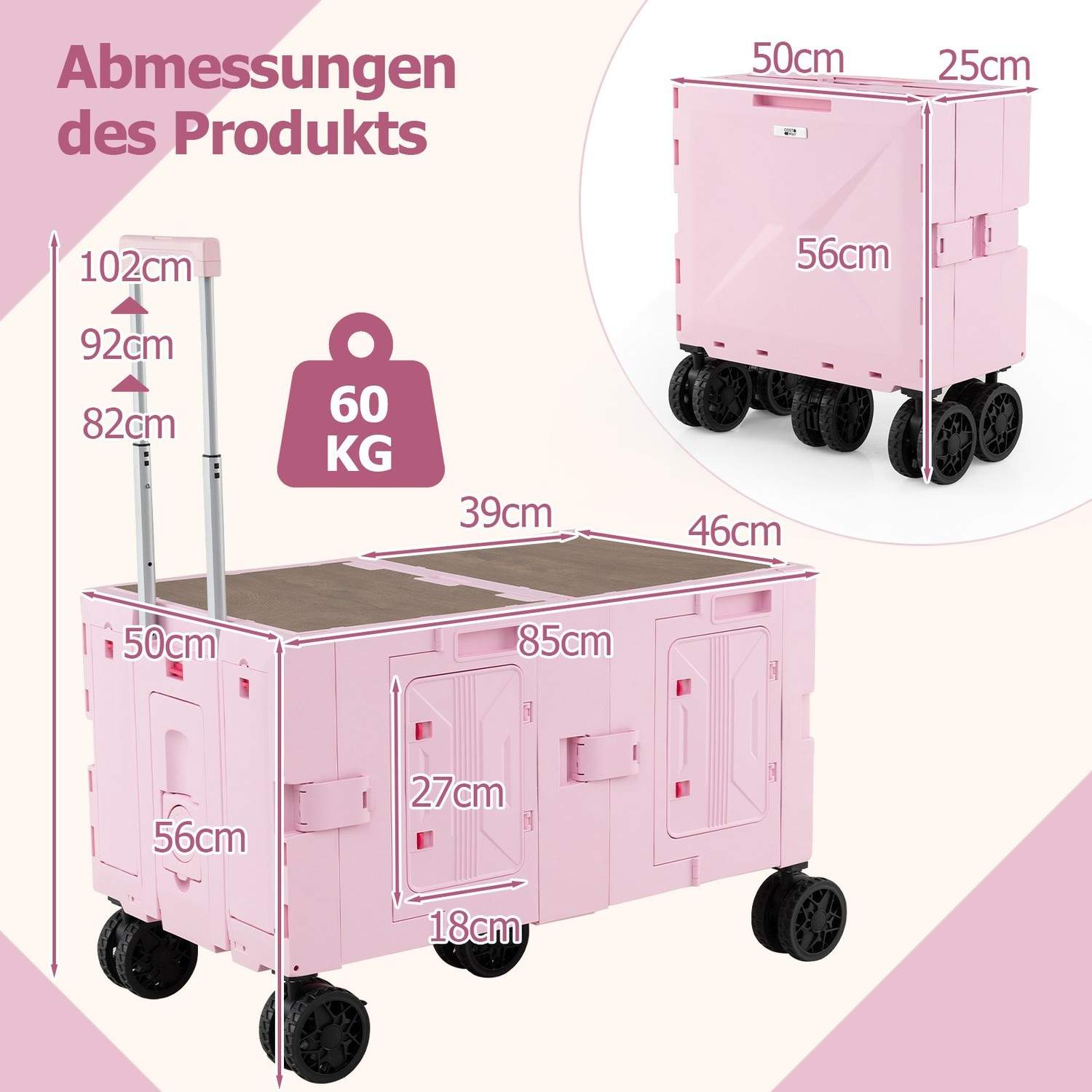 Fällbar vagn med bord, justerbart handtag och 2 korgar | Hem & Hobby | Pryloteket