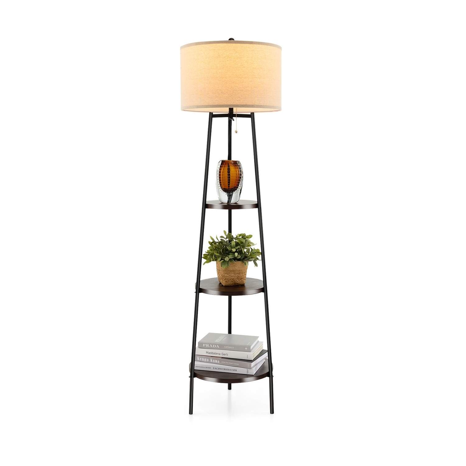 Golvlampa med hyllor – linneskärm, E27 sockel | Hem & Hobby | Pryloteket
