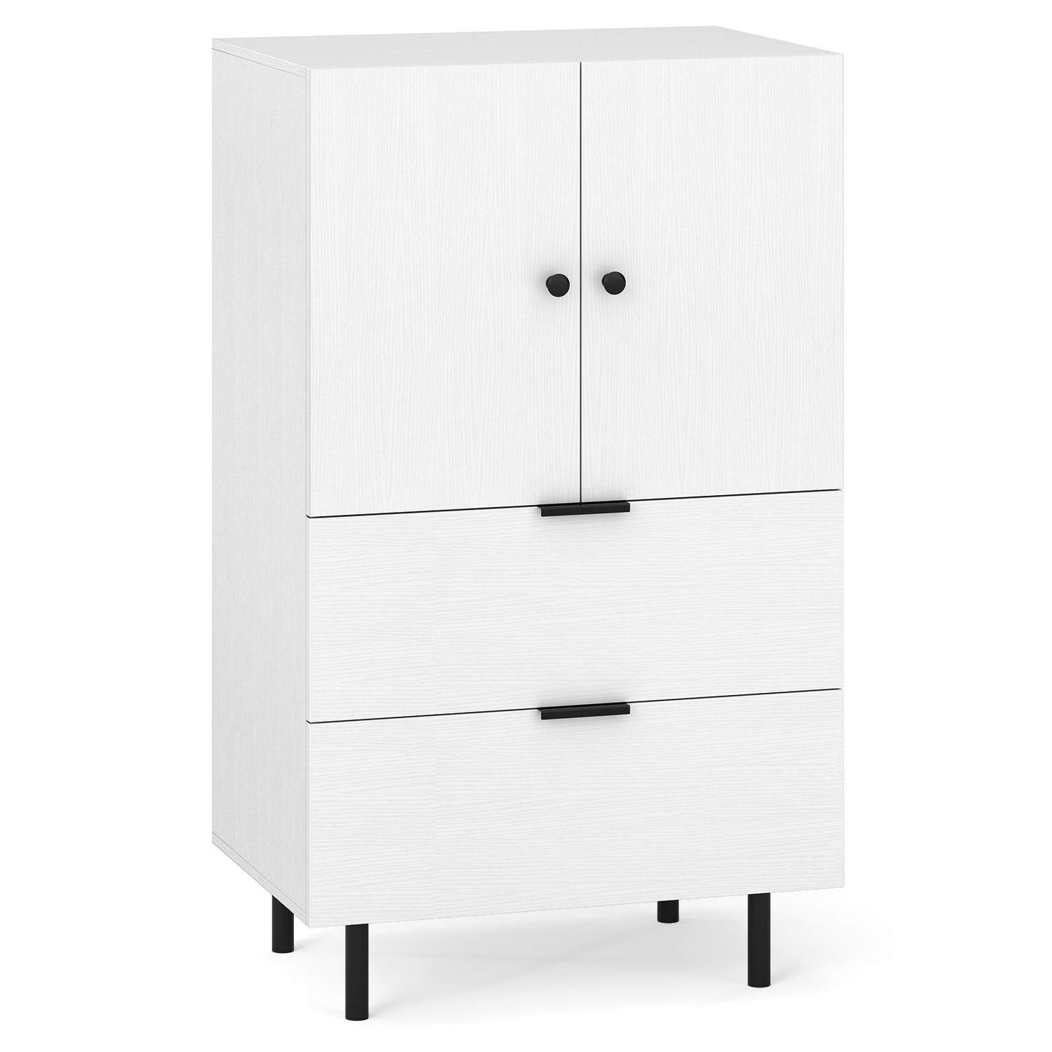Hvid skænk med metalben – 2 skuffer & skab, 60x41,5x102 cm