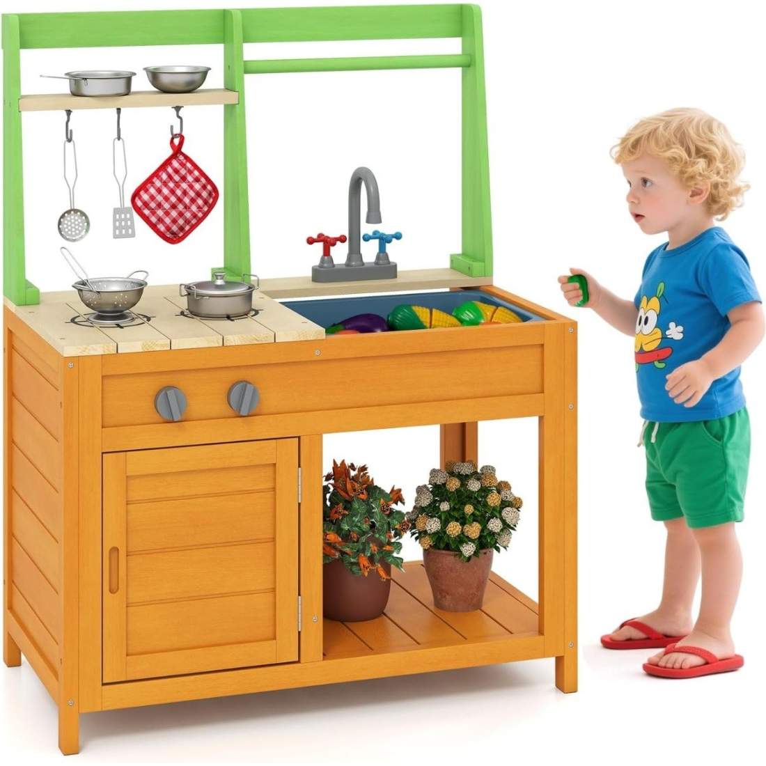 Kids Outdoor Mud Kitchen – Cederträ, realistisk spis och kran | Hem & Hobby | Pryloteket