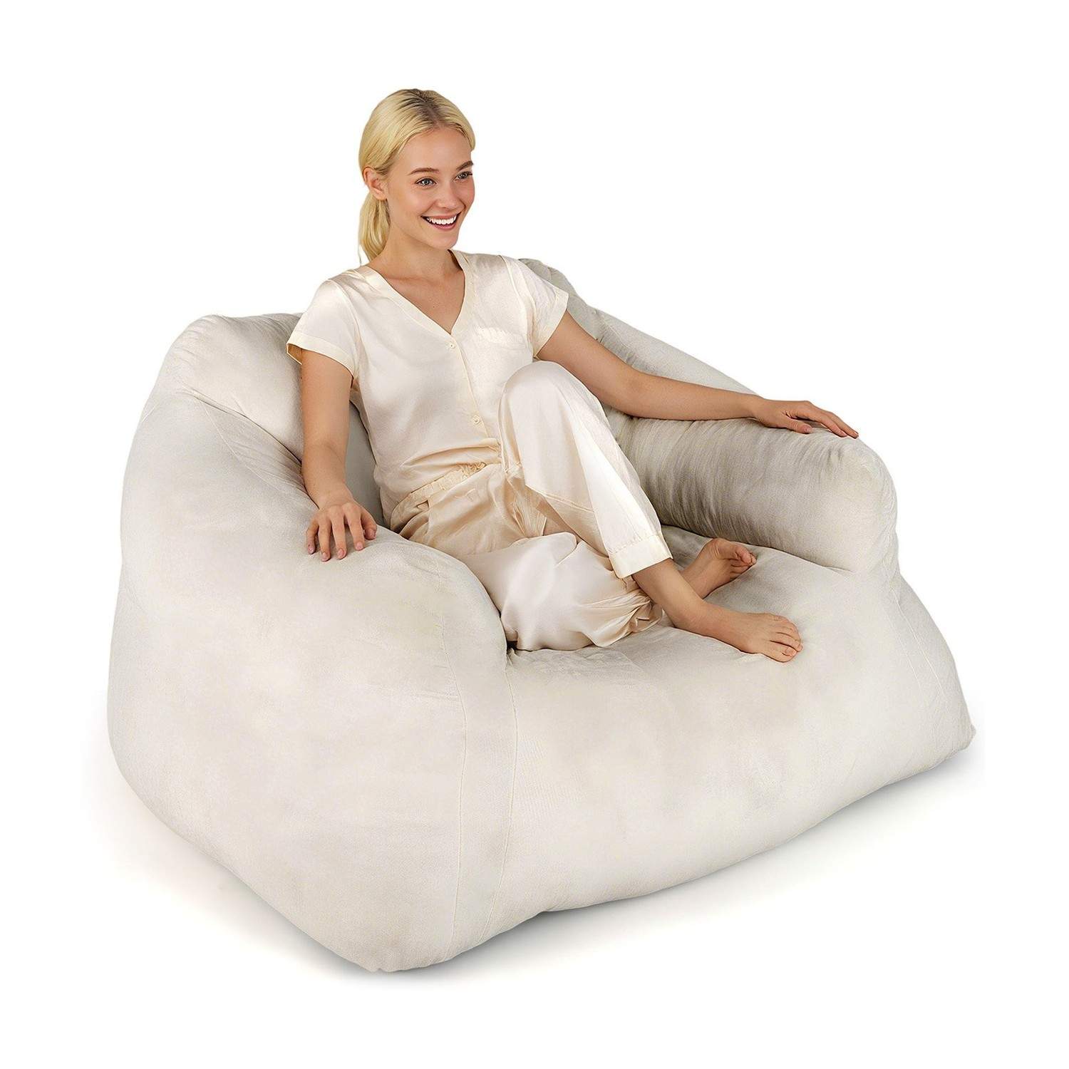 Sækkestol med fløjlsbetræk – skridsikker, beige, 124x110x68 cm