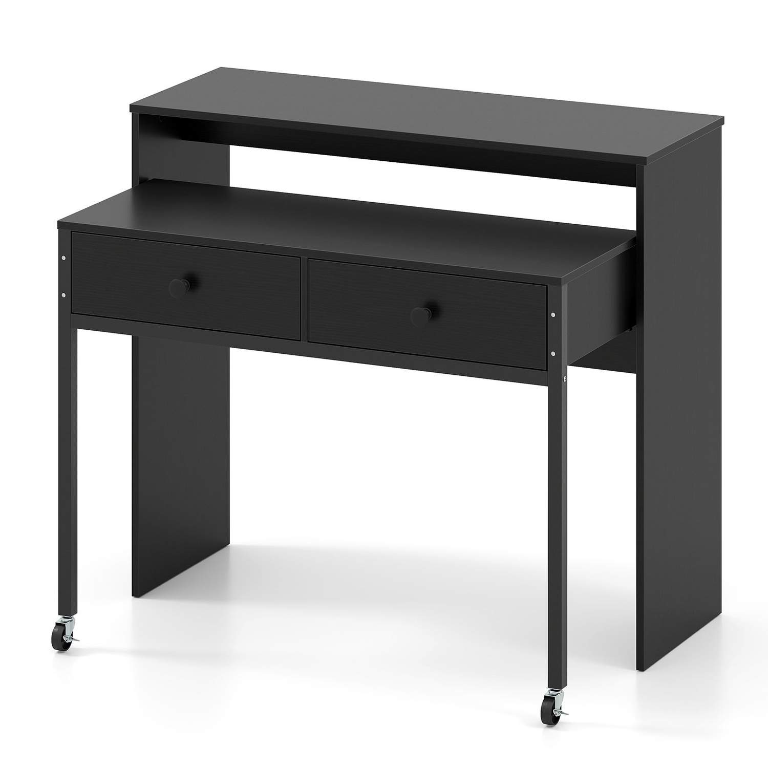 Udvidbart skrivebord med skuffer og hjul – Sort, 100x63x88 cm