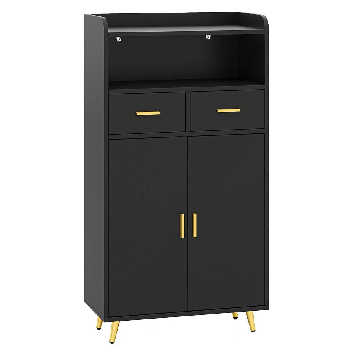 Sort multifunktionsskab – justerbar hylde og skuffer