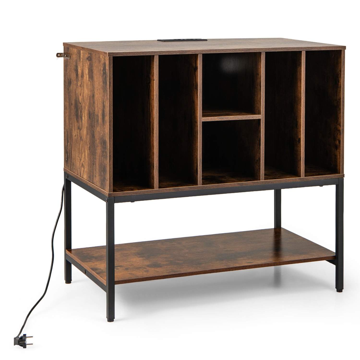 Pladespillerstativ med ladestation og vinylopbevaring