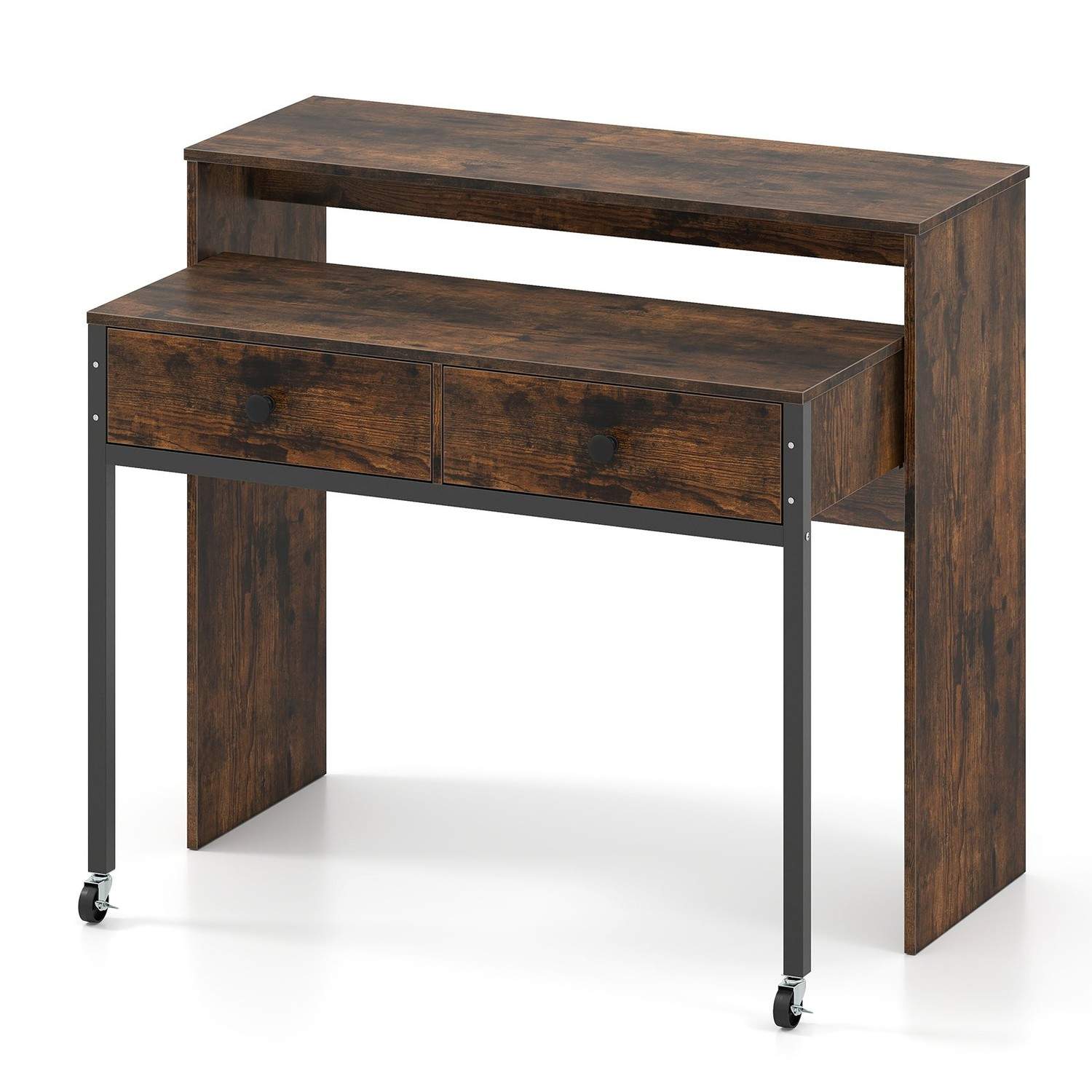 Udvidbart skrivebord med skuffer og hjul – pladsbesparende design