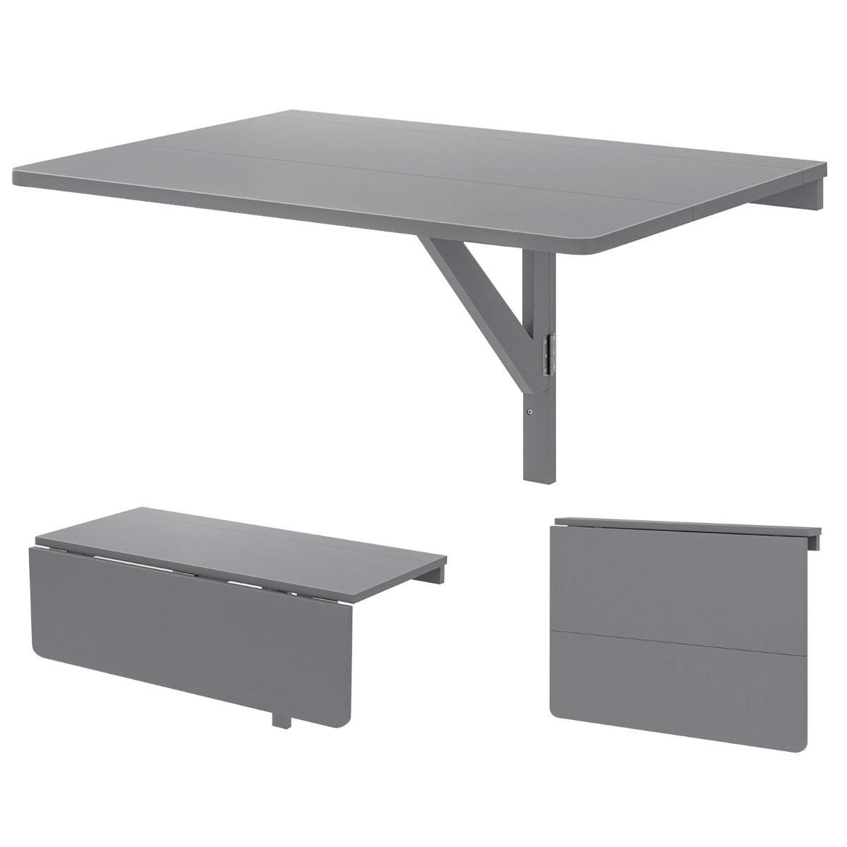 Vægmonteret sammenklappeligt skrivebord – Pladsbesparende, 80x60 cm, Grå