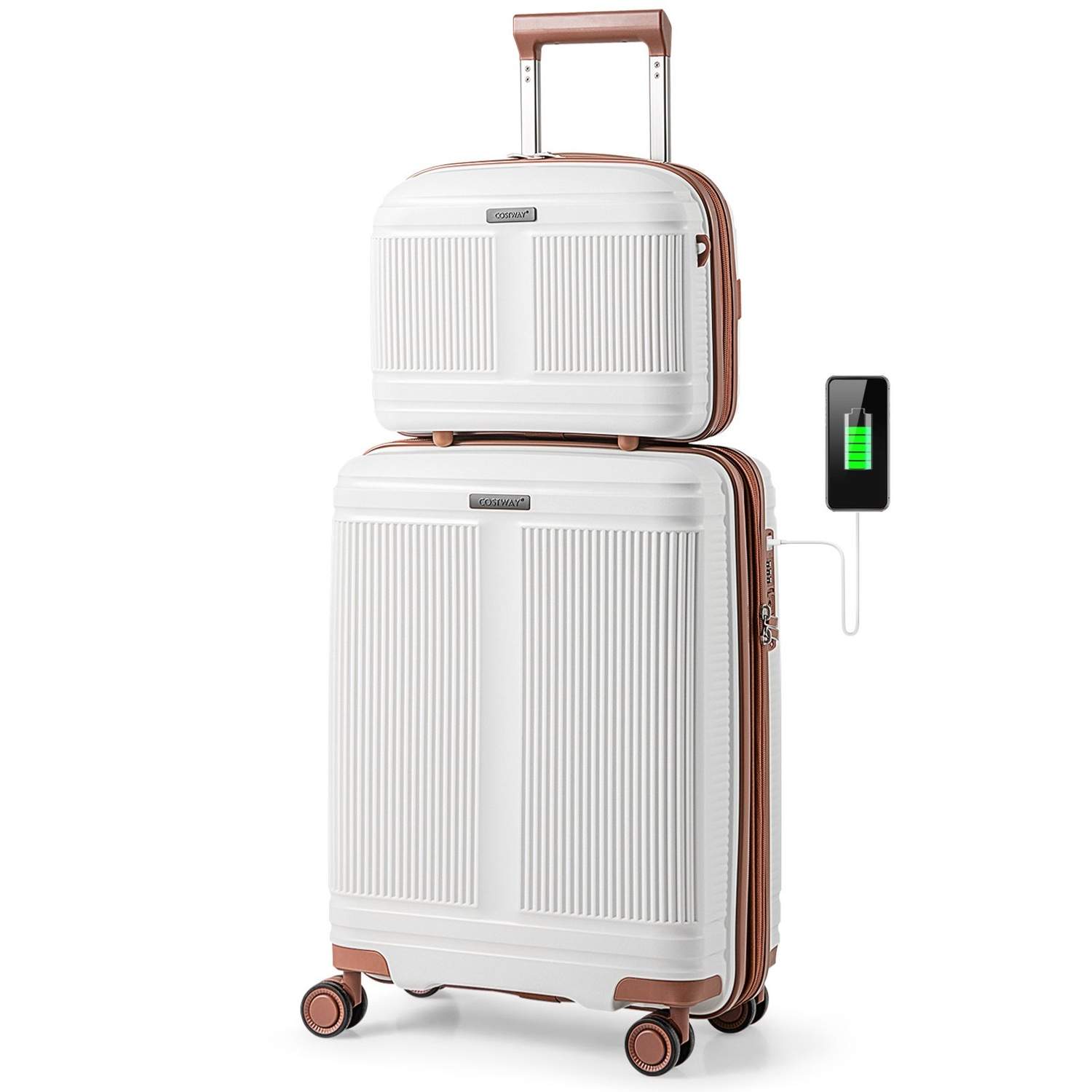 2-delat bagageset med USB & TSA-lås – Vit | Hem & Hobby | Pryloteket