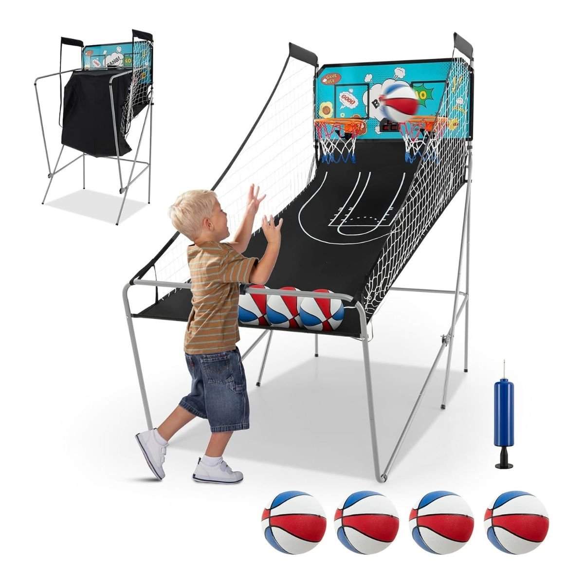 Sammenfoldeligt 8-i-1 basketball arkadespil med dobbelte bøjler
