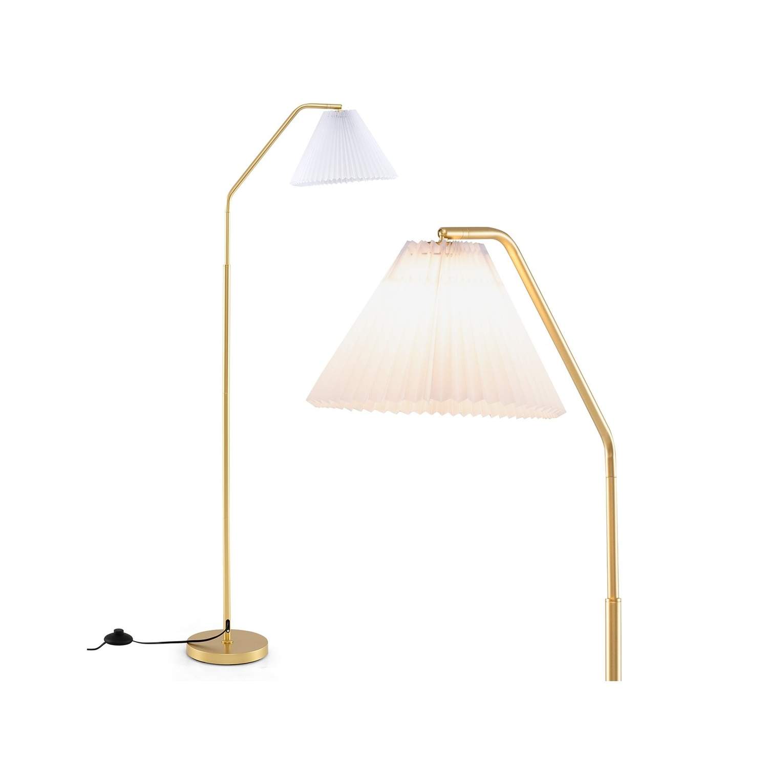 Justerbar buegulvlampe – 168 cm, E27 fatning, guldfinish