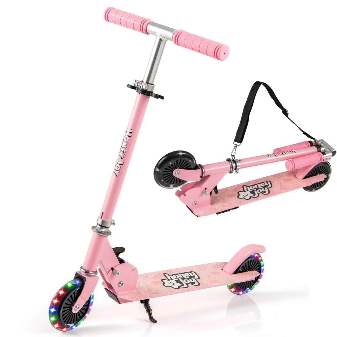 Uppfällbar barnskoter med LED-hjul och justerbart handtag | Hem & Hobby | Pryloteket