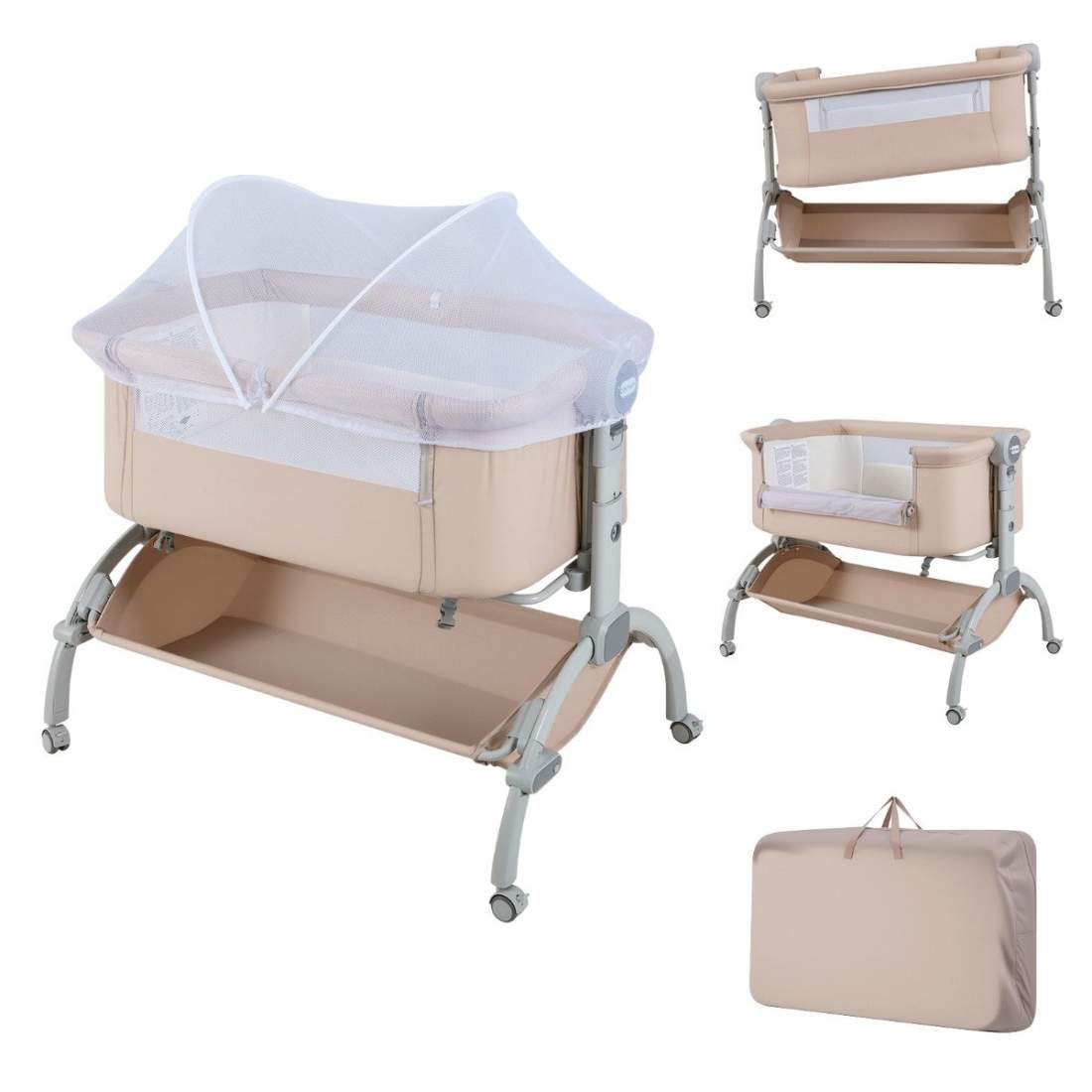 Justerbar Baby Co-Sleeper Bed med hjul – Beige | Hem & Hobby | Pryloteket