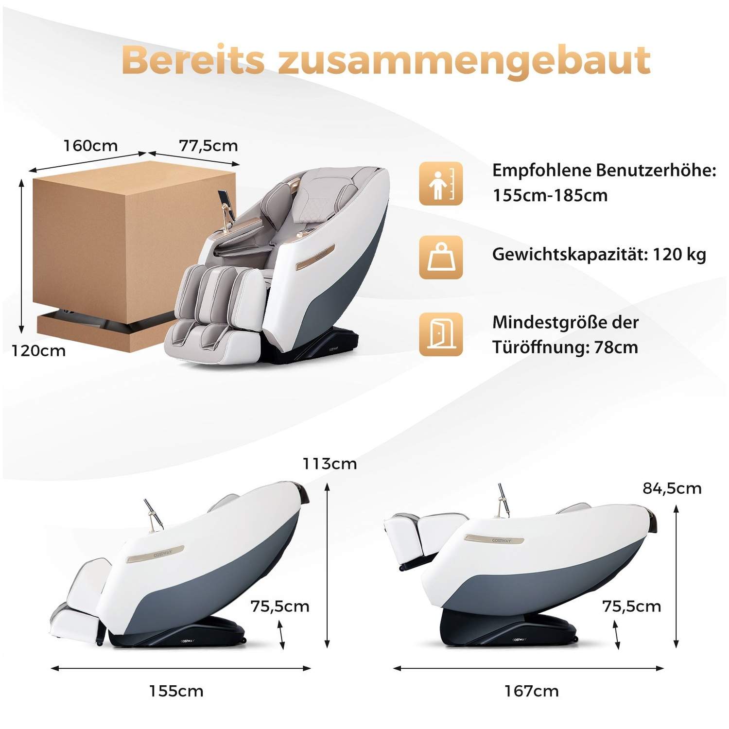 Zero Gravity Shiatsu massagestol med varme og airbags