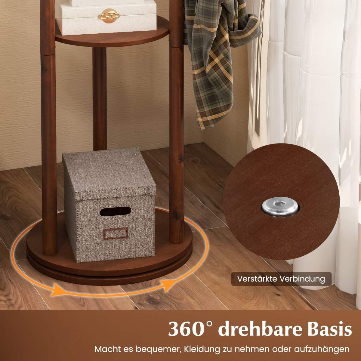 Roterande klädhängare i trä – 3 hyllor & 9 krokar, valnöt | Hem & Hobby | Pryloteket