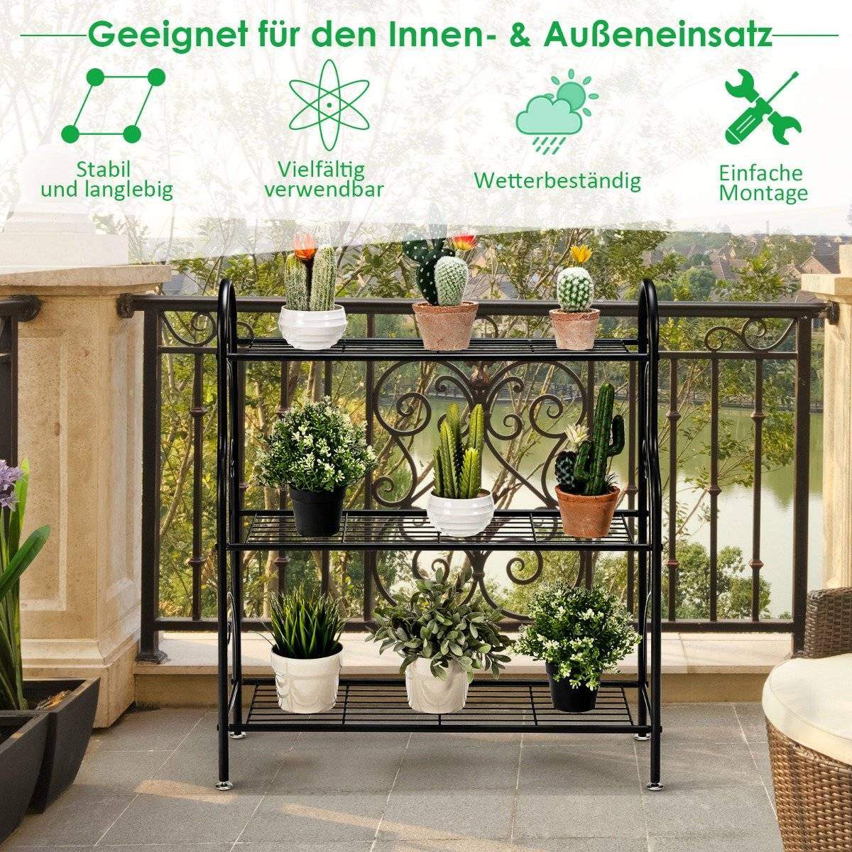 3-lags metal plantestander – indendørs/udendørs, sort