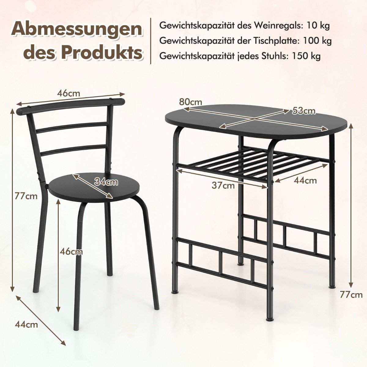 Spisebordssæt med vinreol – pladsbesparende, 3-delt
