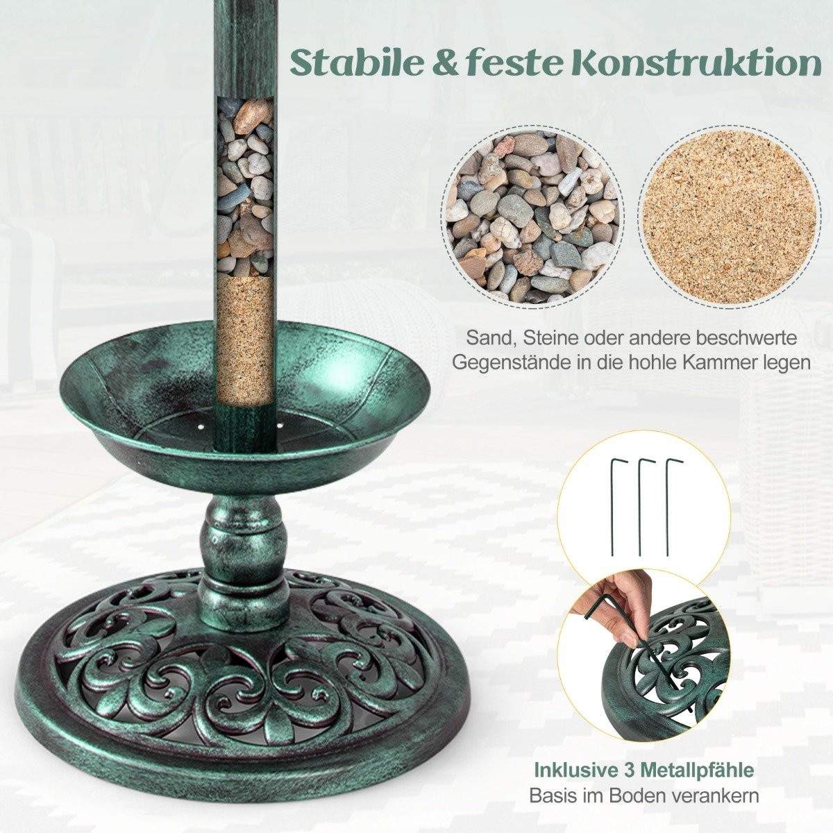 Solar Fuglebadekar med Feeder & Plantekasse – 43x110 cm, Grøn